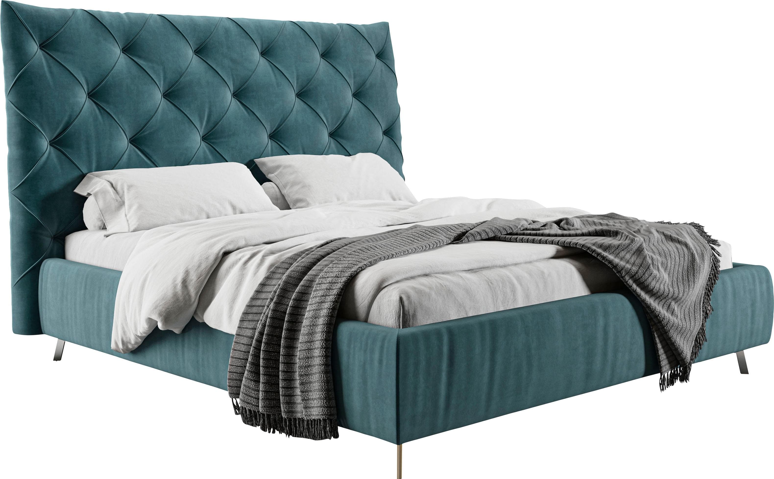 HOME AFFAIRE Polsterbett Elloree Blau-Grau Samtoptik