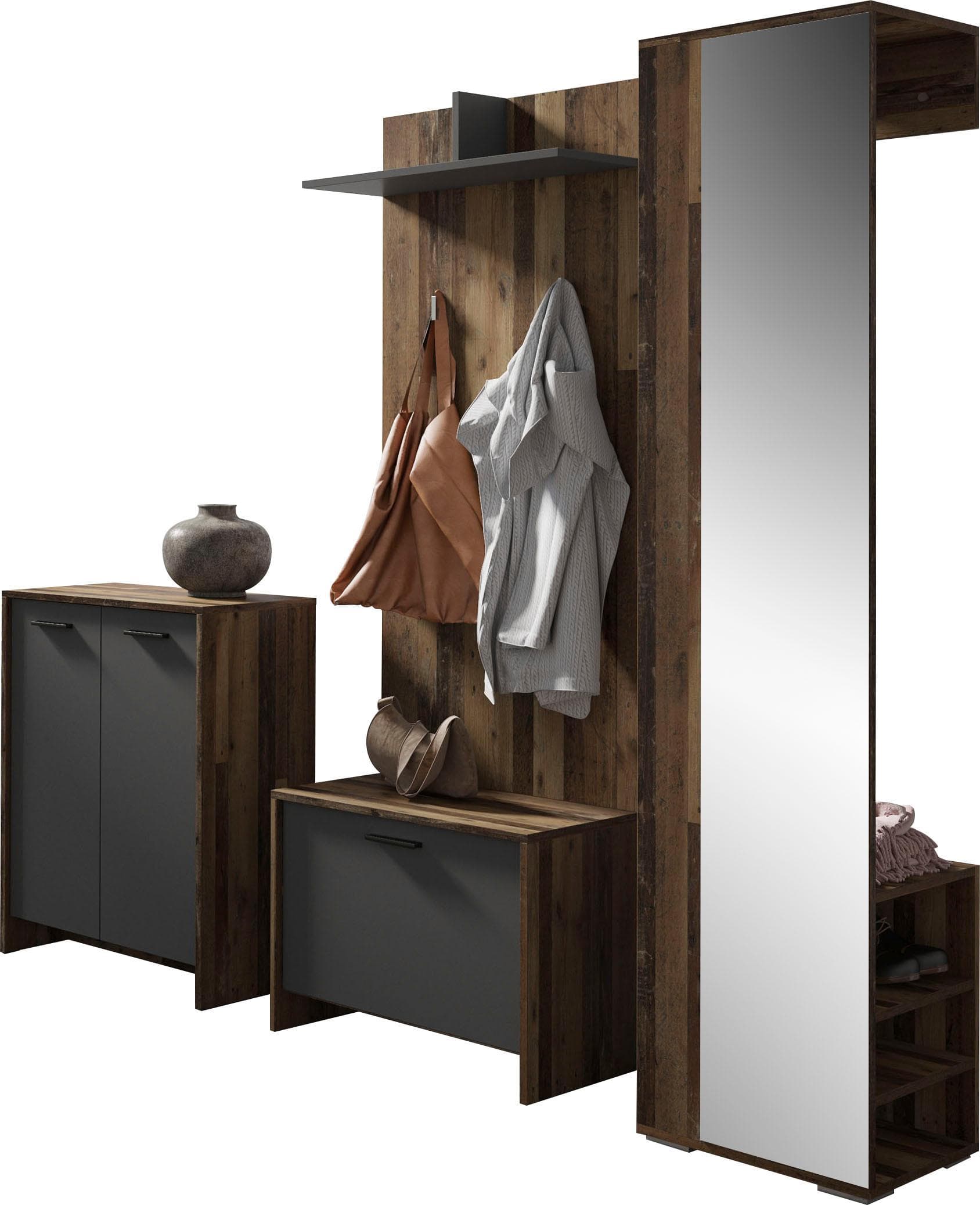 BYLIVING Garderoben-Set Ben Grau Old Wood Anthrazit