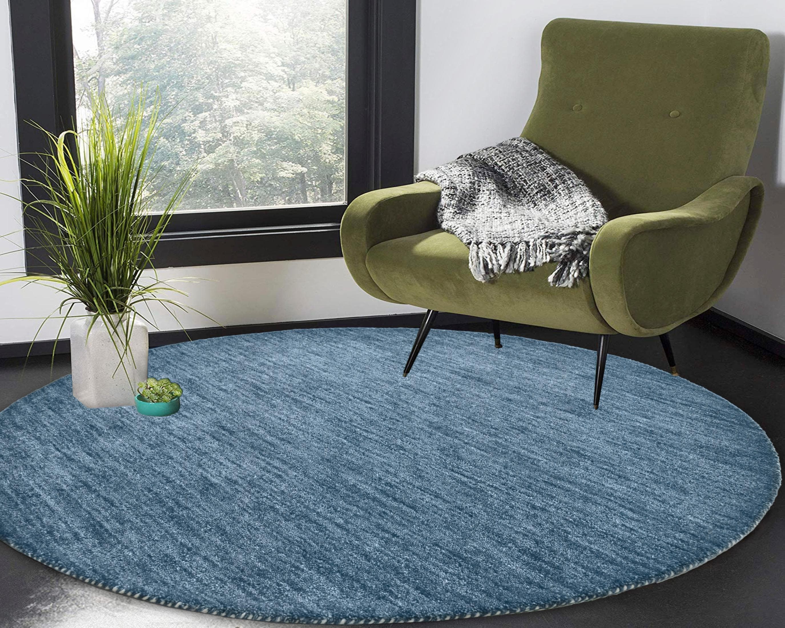 Handgefertigter Gabbeh Teppich in Grau und Blau, Ø 140 cm