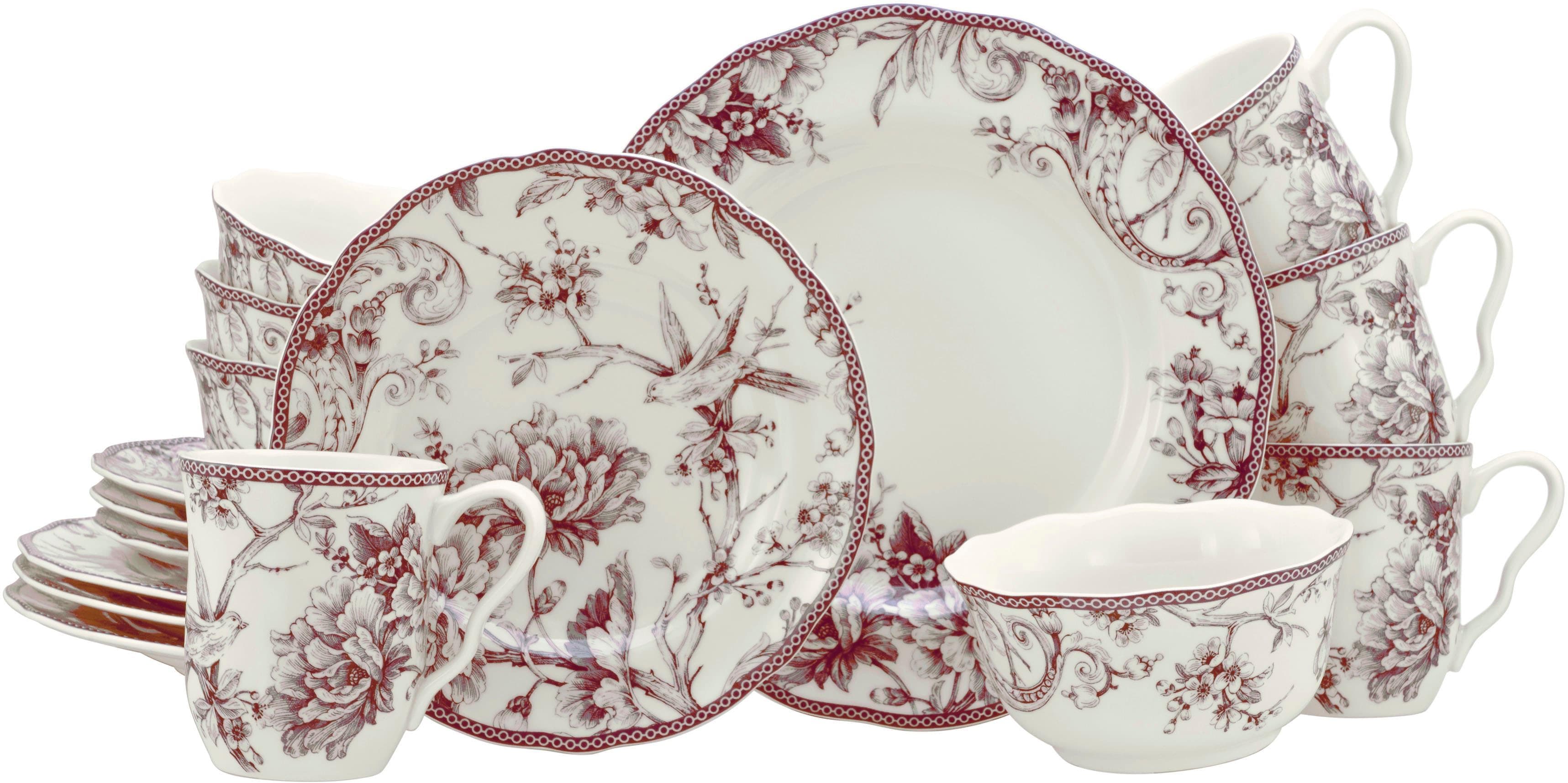 Creatable Adelaide 16-tlg. Kombiservice Rot Nostalgischer Vintage Dekor