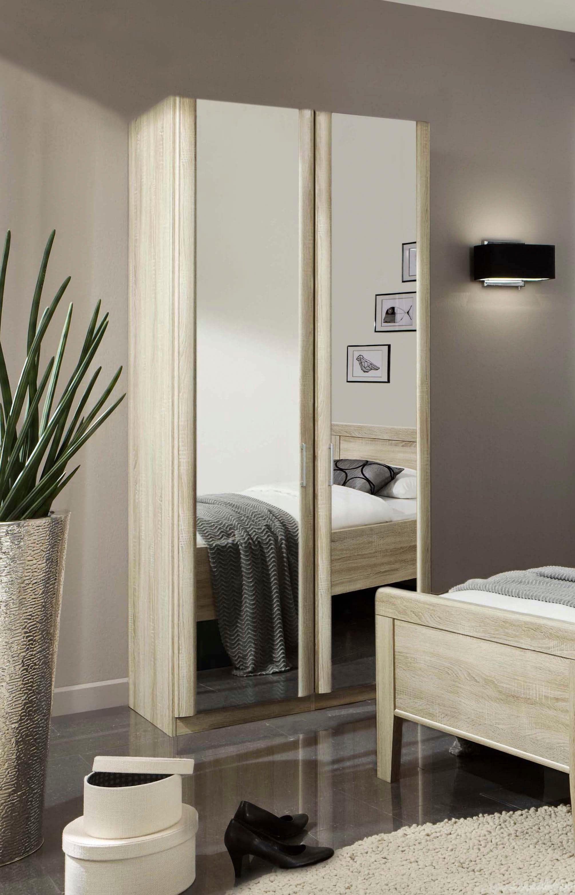 WIEMANN Kleiderschrank Meran Beige Eiche-sägerau mit Spiegel und Türdämpfung