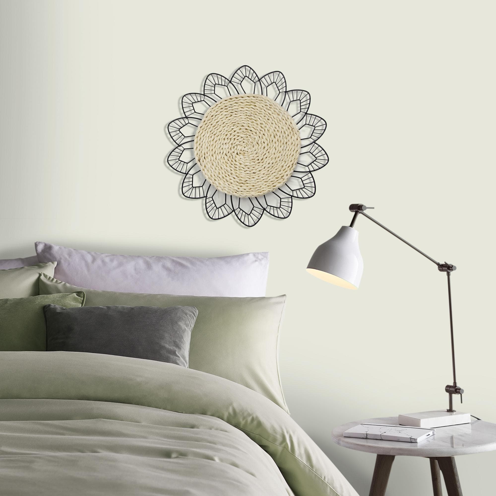 Wandbild ART FOR THE HOME Blumen Rotan Rund Schwarz