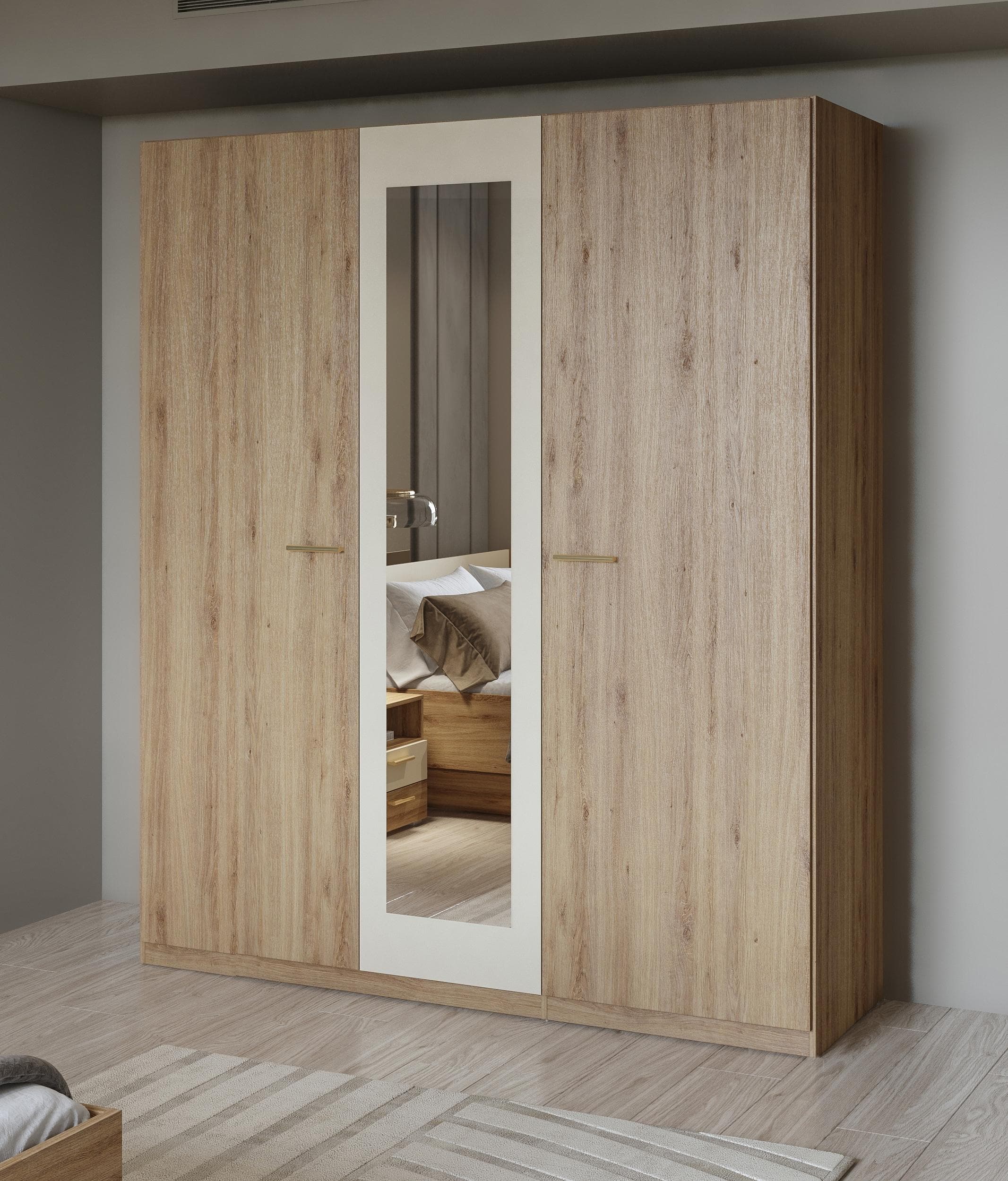 HOME AFFAIRE Bitry Kleiderschrank mit Spiegeltür Wildeiche Beige