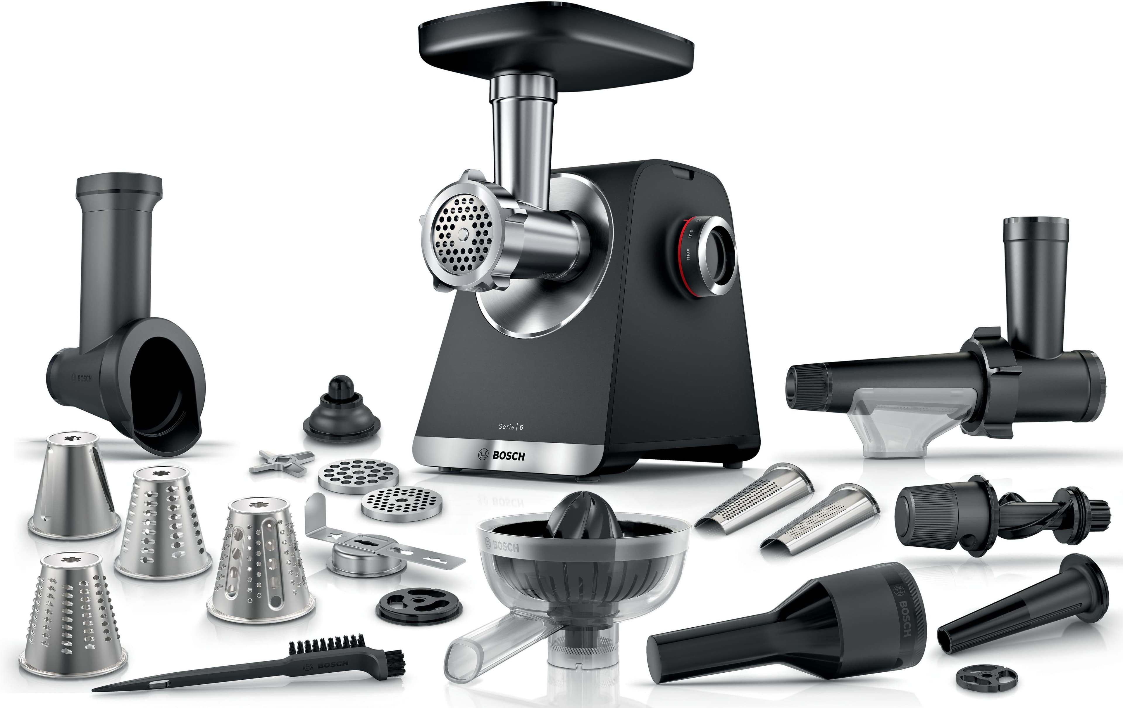 Bosch Fleischwolf Serie 6 MFWS682B 3,5kg/Min. Zitruspresse Raspel Wurststopfer