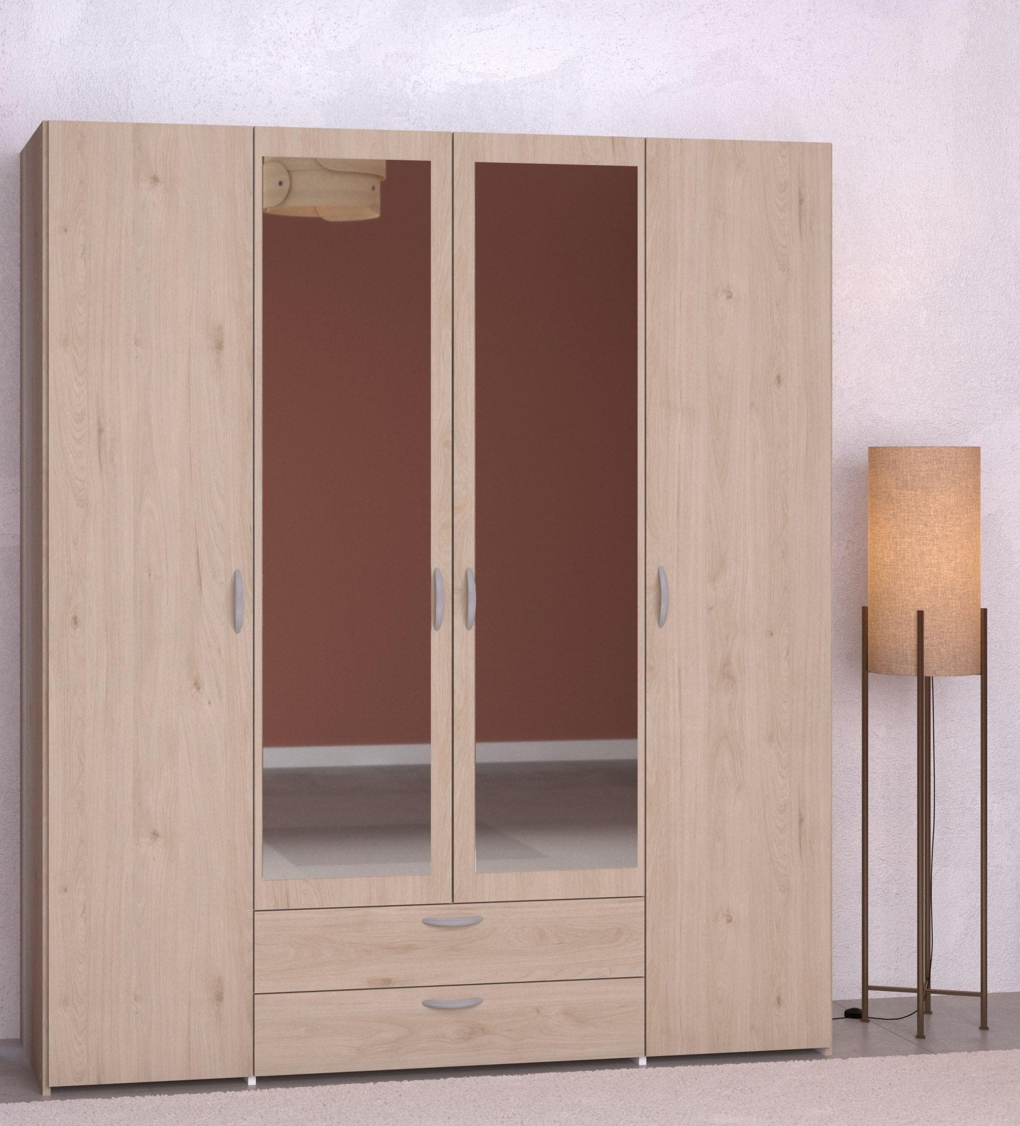 Parisot Kleiderschrank Daily 13 Eiche 4-türig mit Spiegel