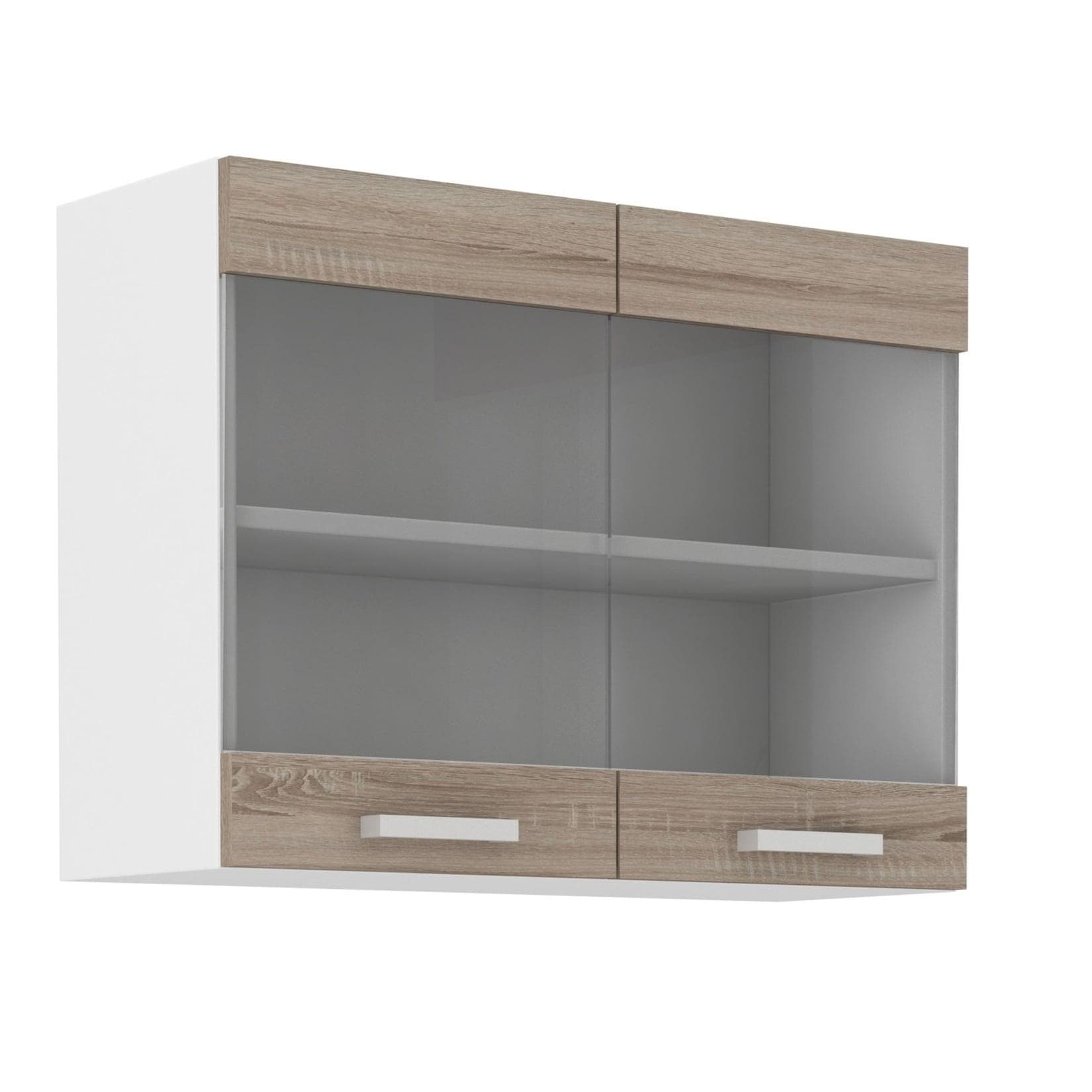Küchen Glashängeschrank 80 cm Eiche Sonoma Trüffel mit Glastüren