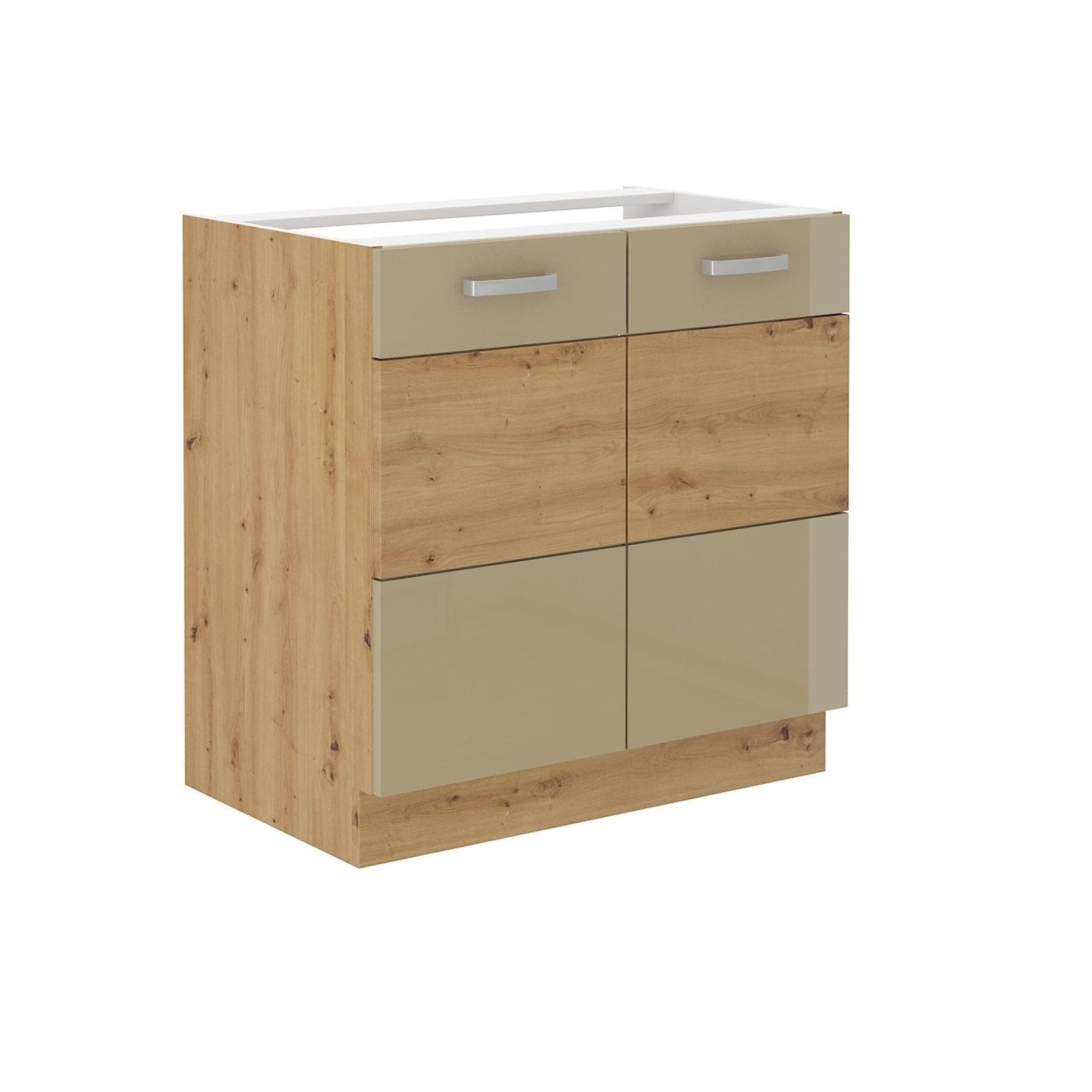 Spülenschrank 80 Eiche Artisan + Cappuccino Hochglanz
