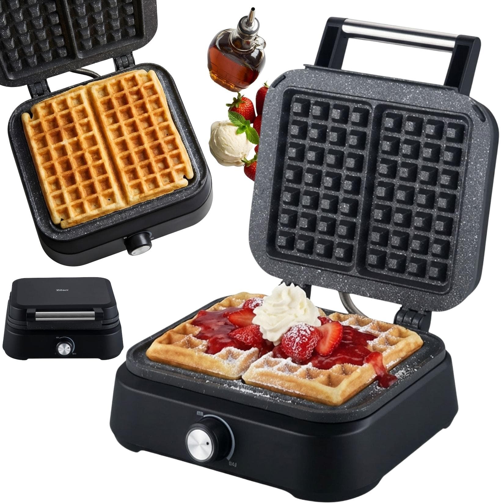 Zilan Waffeleisen mit Antihaftbeschichtung und Cool-Touch-Griff 1500W