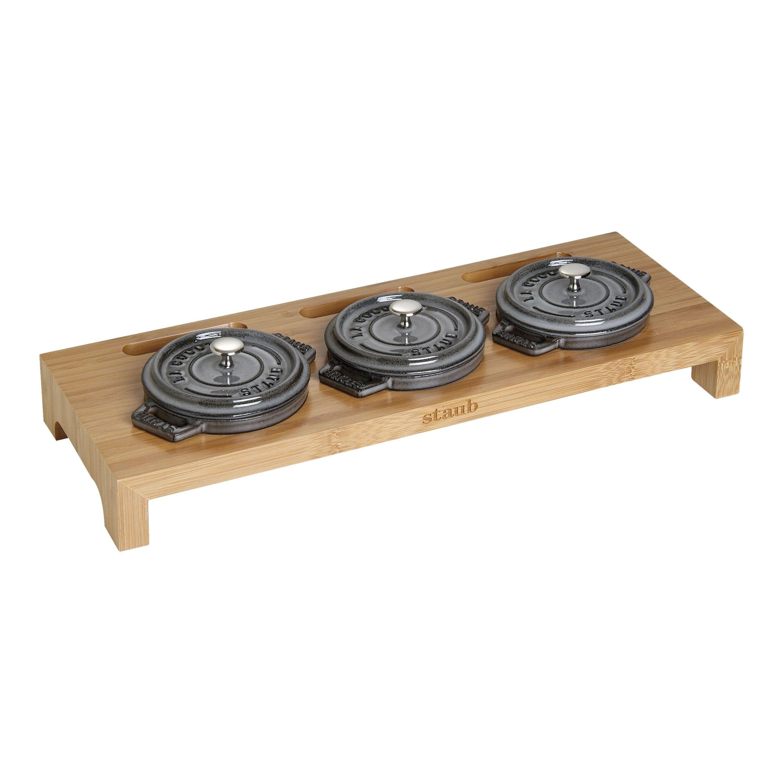 Staub Servierbrett für 3 Mini-Cocottes Bambus