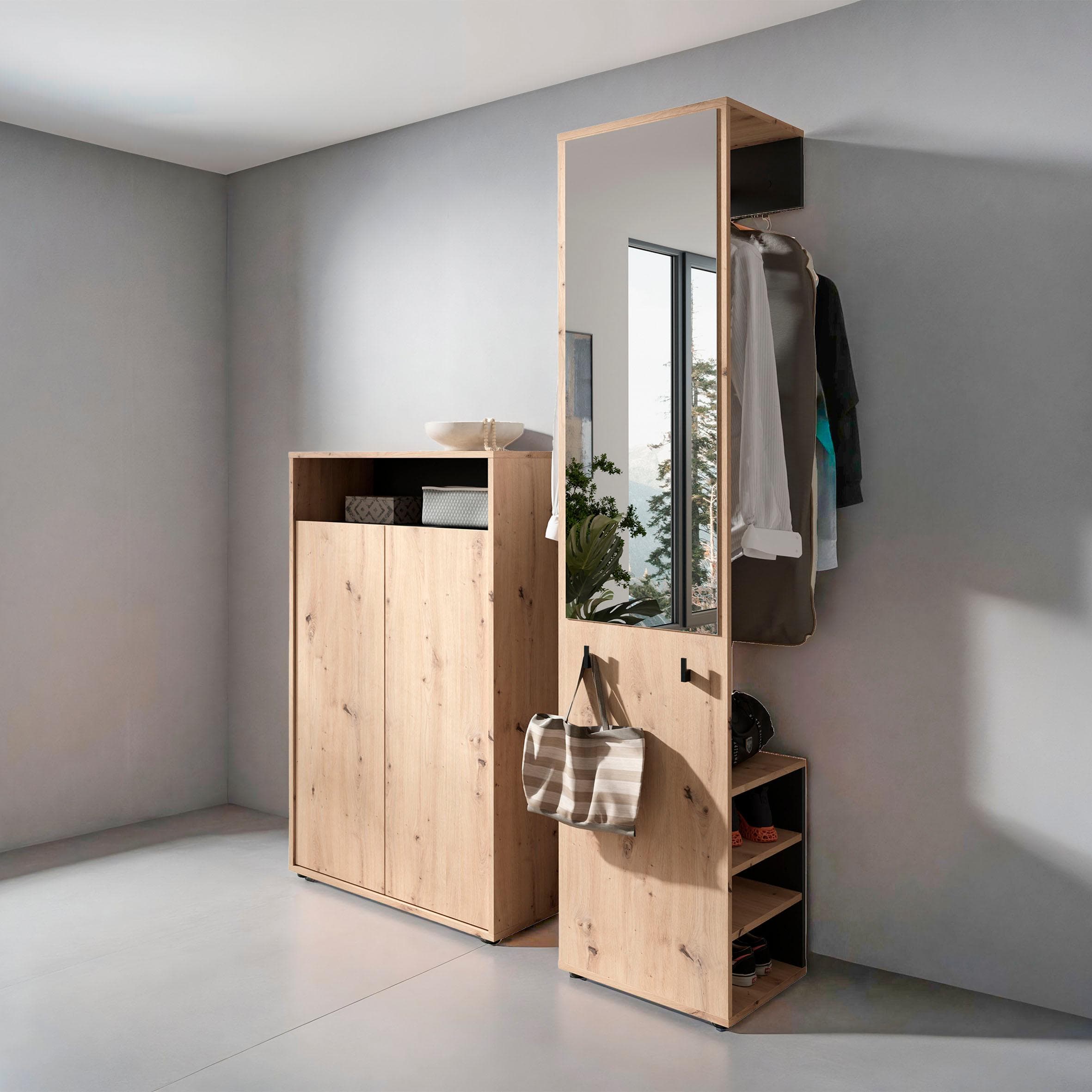 BYLIVING Garderoben-Set Lyon mit Spiegel und Schuhkommode