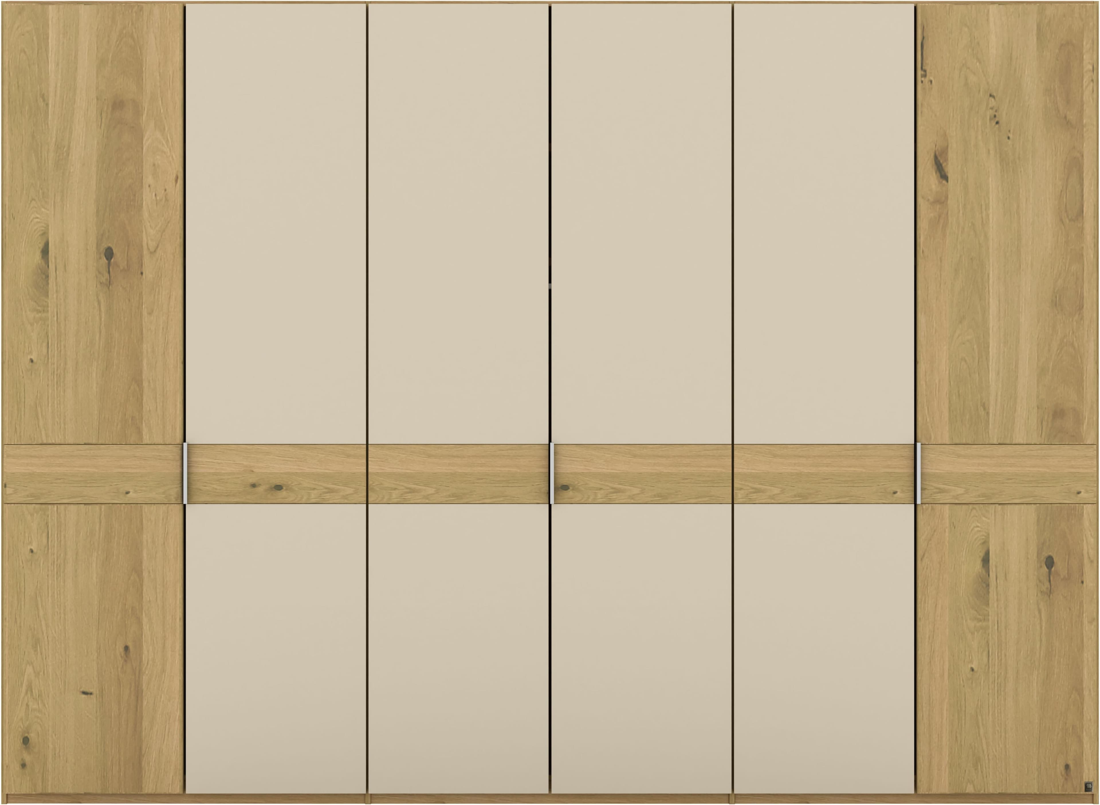 Drehtürenschrank aus Massivholz Eiche, modern, beige/braun, B300xH216cm