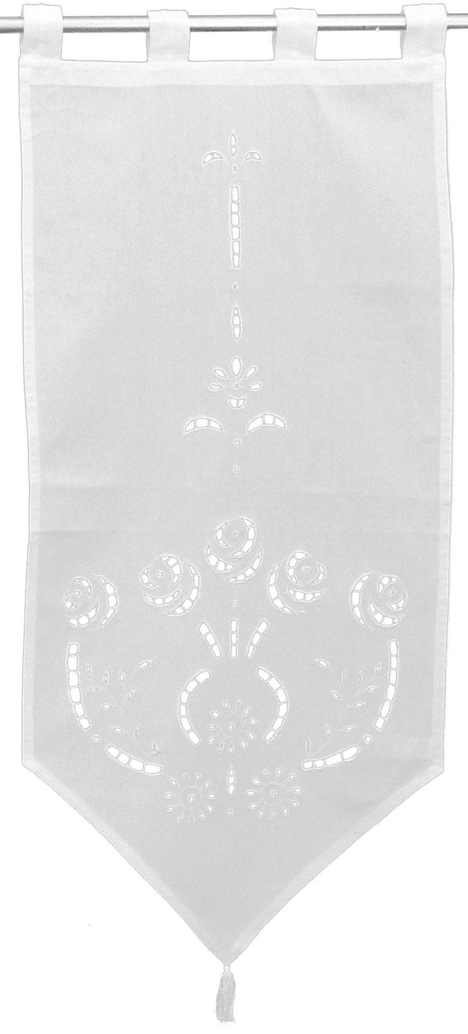 Scheibengardine Ortler Weiß Blumenmuster Baumwolle Hossner
