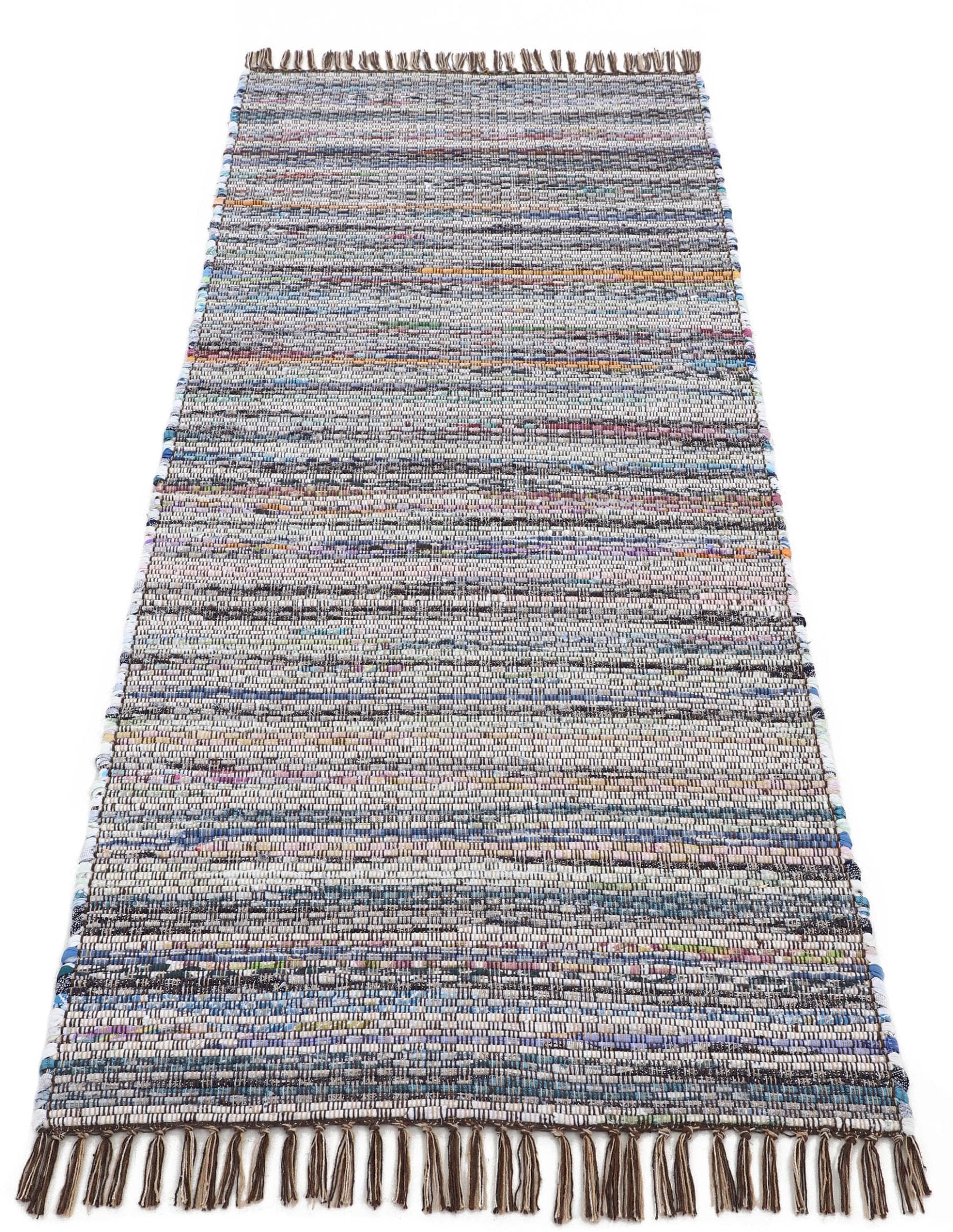 CARPETFINE Kelim Chindi Wendeteppich Braun Handgewebt