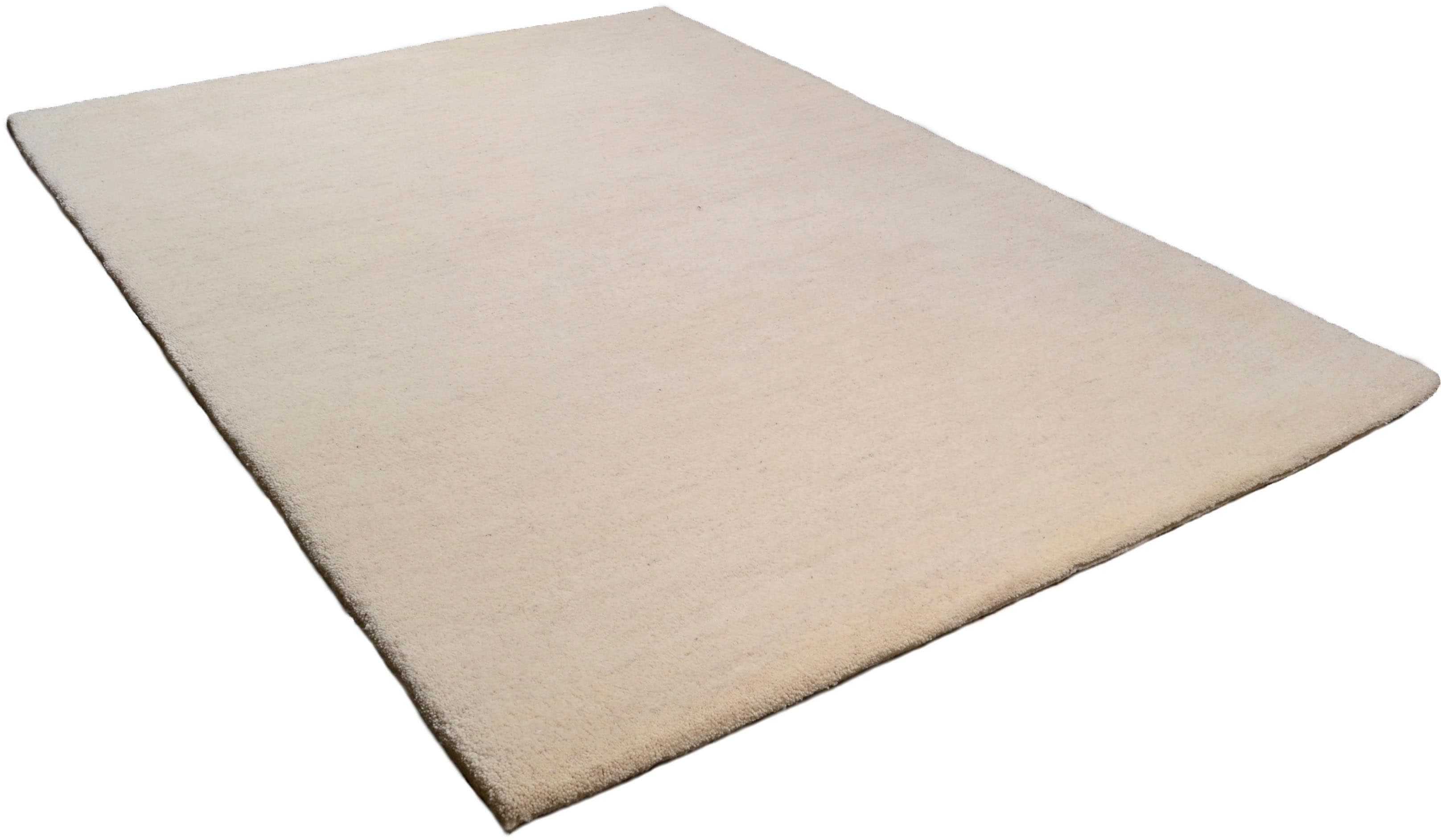 THEKO Wollteppich Amravati Handgeknüpft Uni Grau Beige