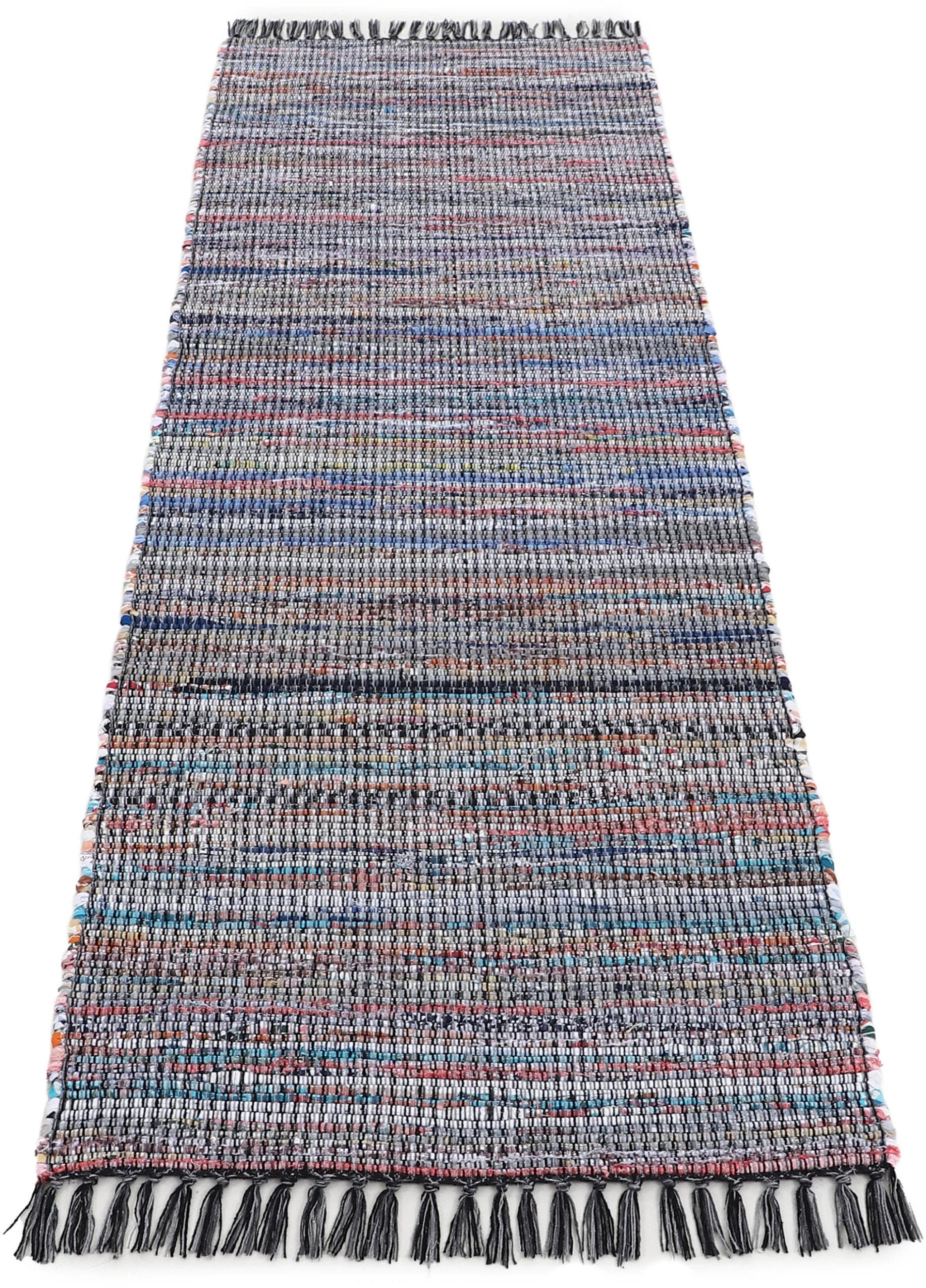 CarpetFine Kelim Chindi Wendeteppich Schwarz Handgewebt