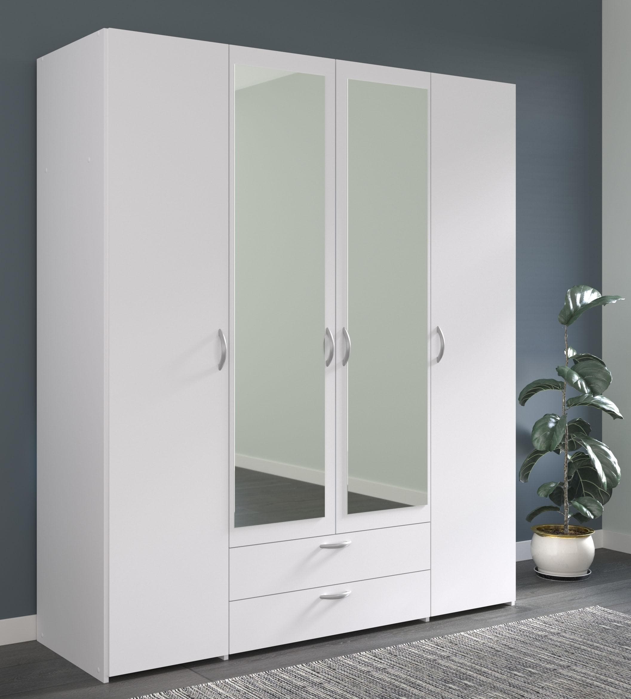 Parisot Kleiderschrank Daily 3 Weiß 4-türig mit Spiegel