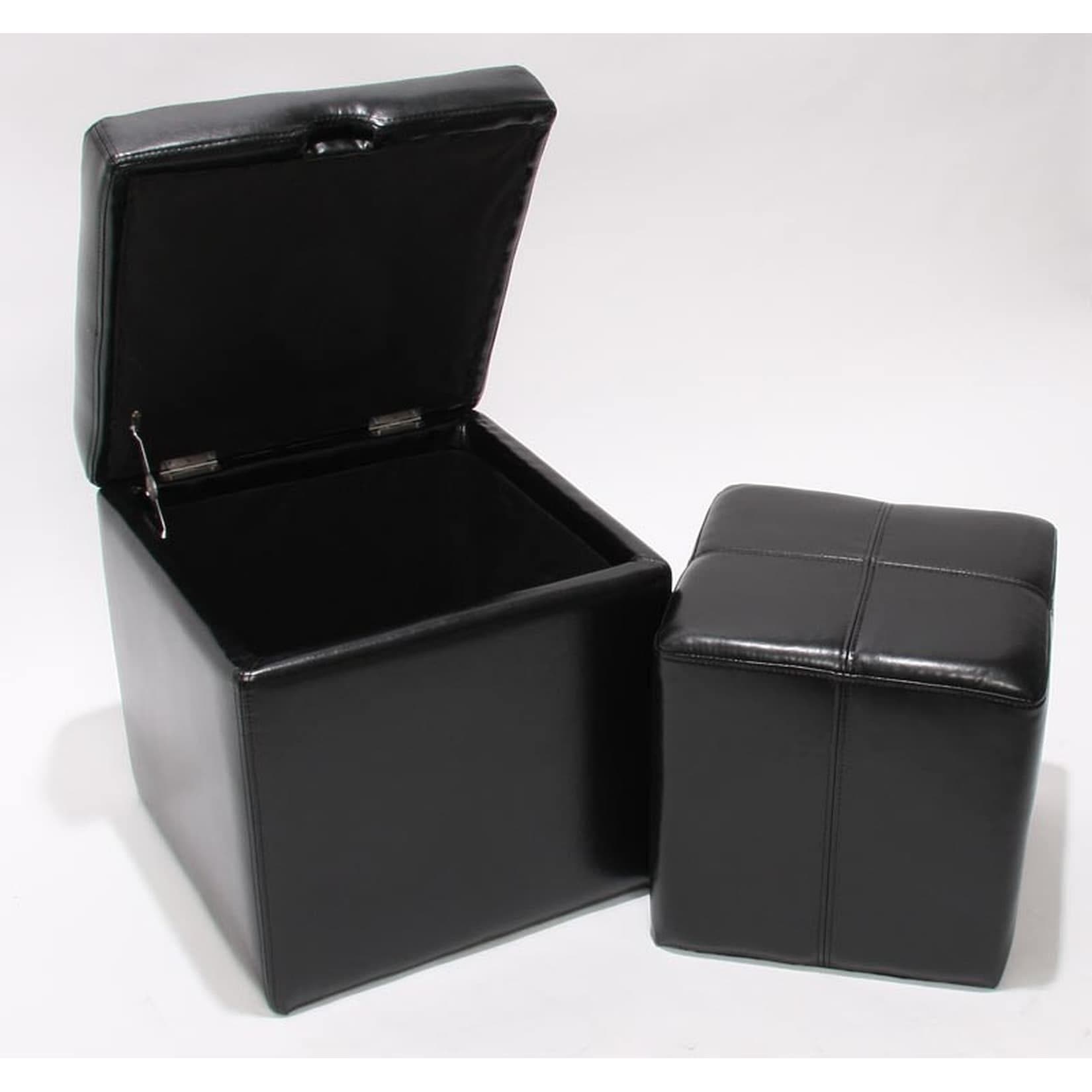 MCW 2er Set Hocker Sitzwürfel Aufbewahrungsbox Carrara Leder Schwarz