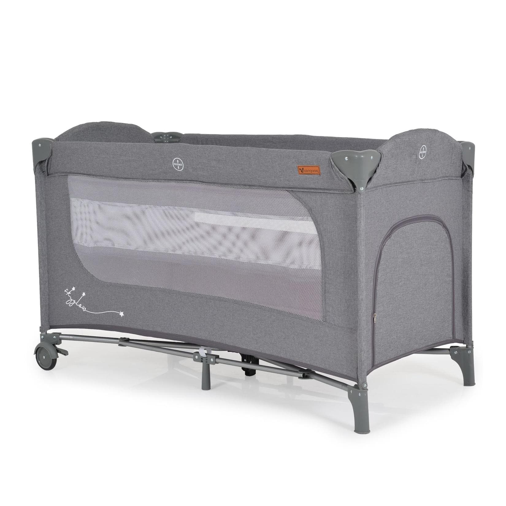 Cangaroo Reisebett Skyglow Grau mit Rädern und Matratze