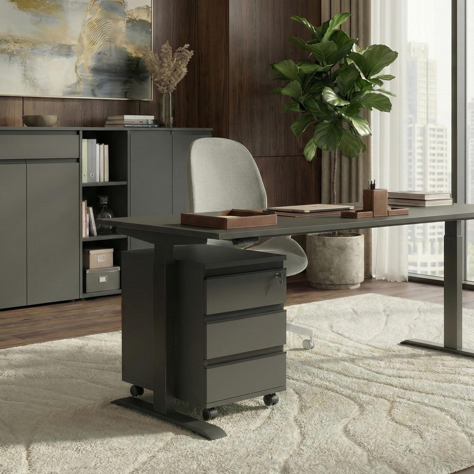 Kadima Design Schreibtisch höheneinstellbar Graphit C-Fuß Bürotisch Ergonomisch