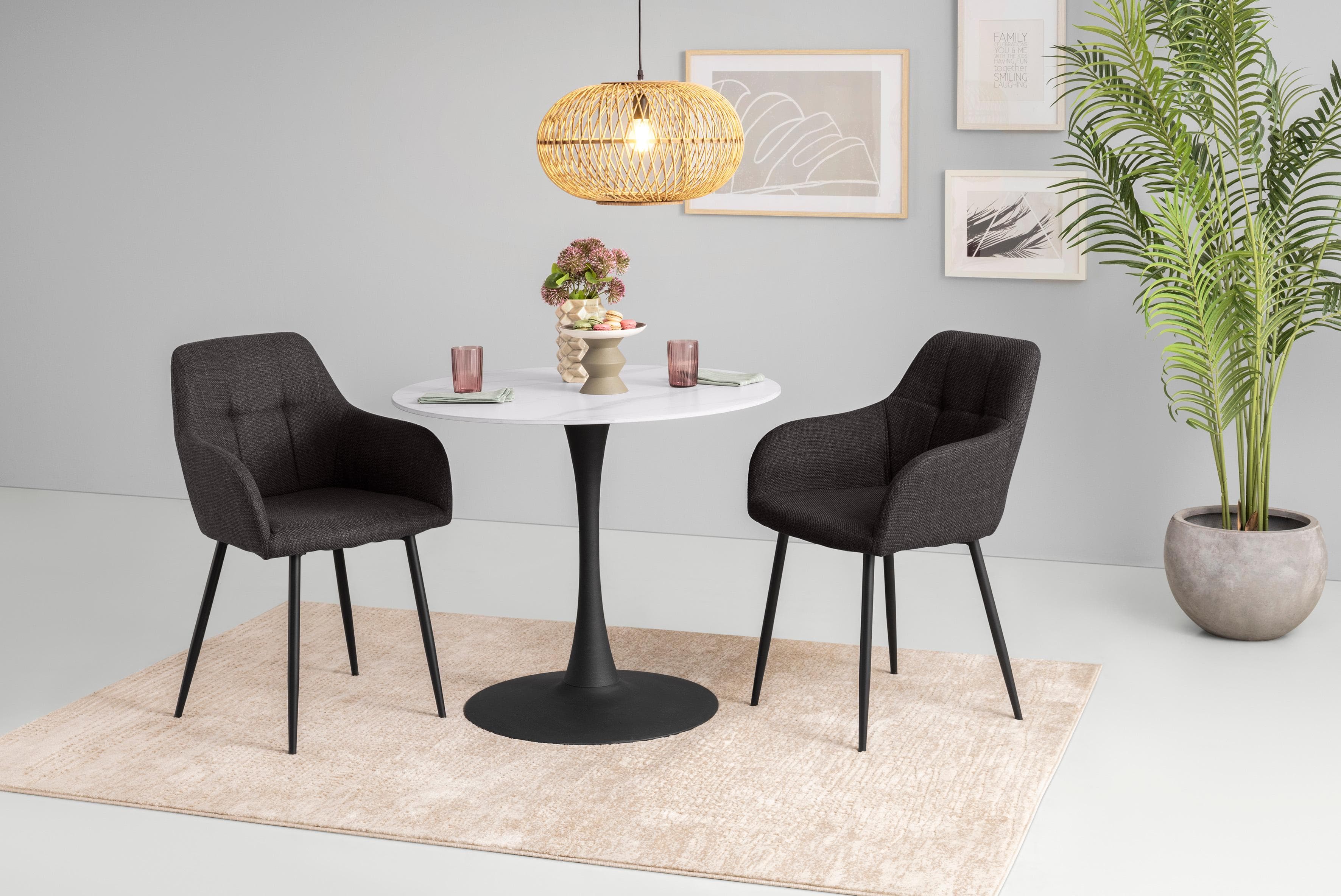 Runde Essgruppe aus Gesintertem Stein mit Armlehnstühlen