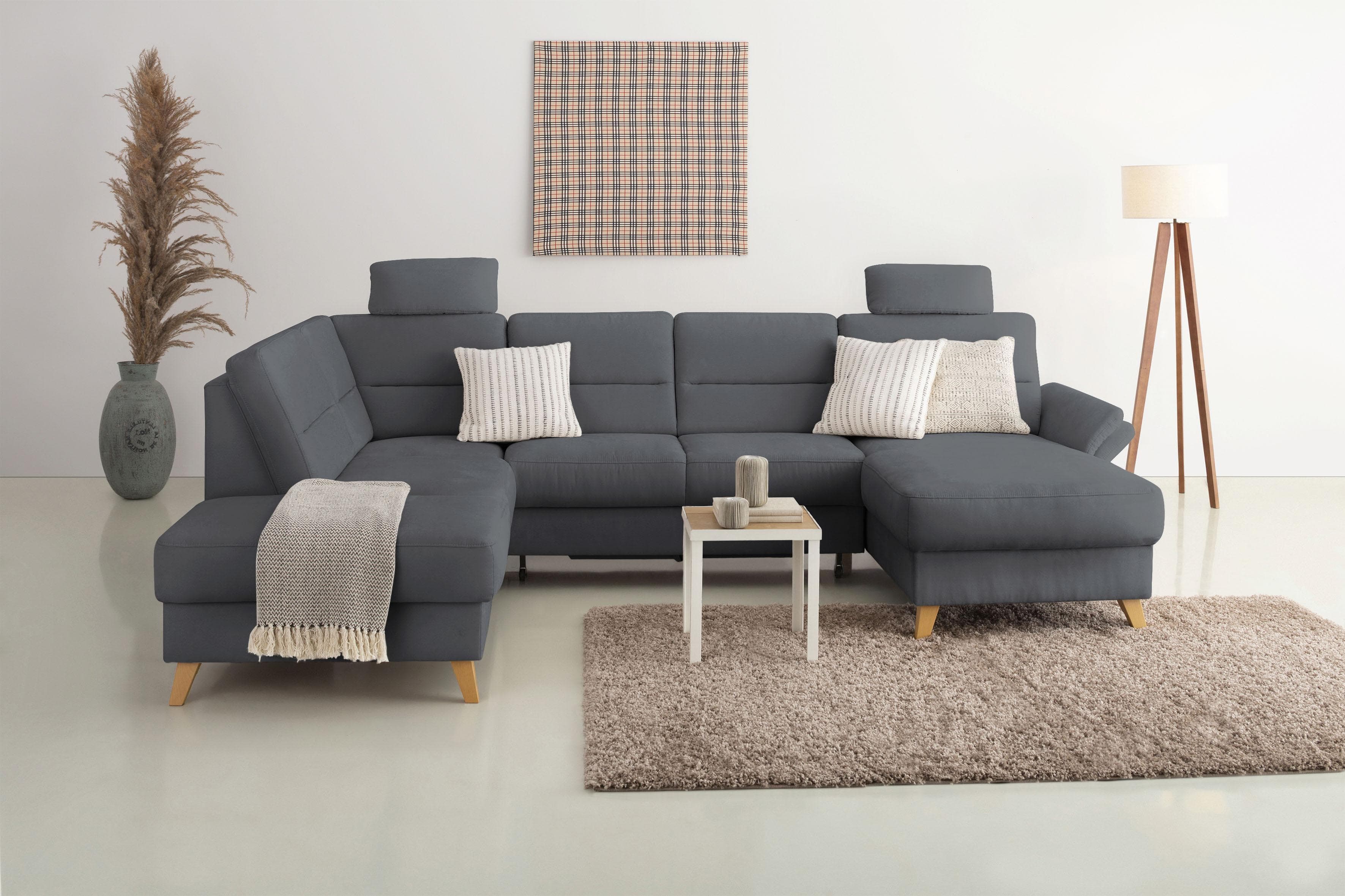 Home Affaire Westerland U-Form Wohnlandschaft Grau mit Bettfunktion