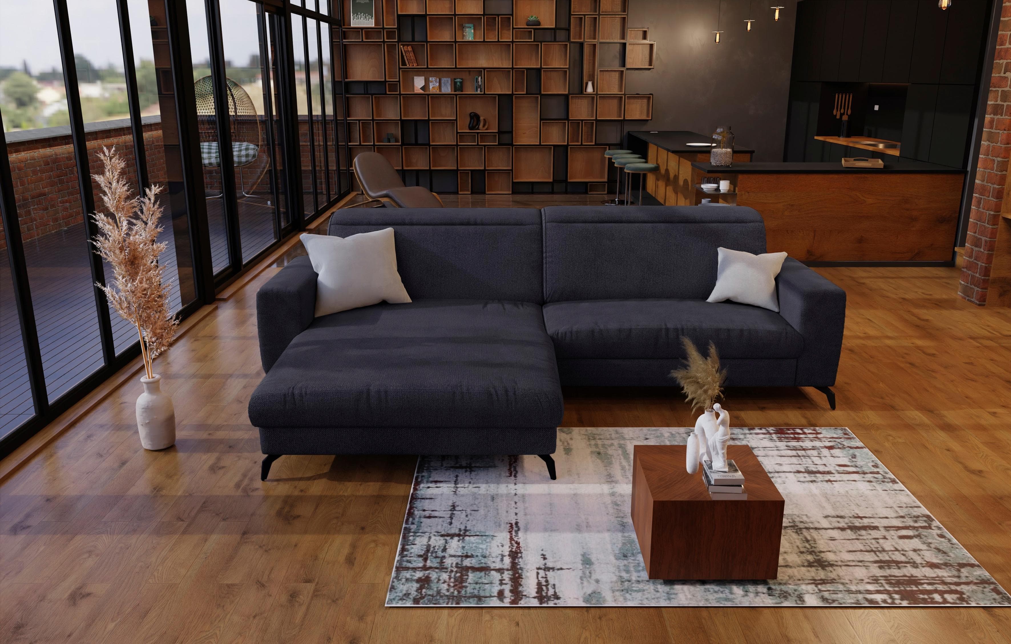 SIT & MORE Ecksofa Bolero L-Form Blau mit Recamiere