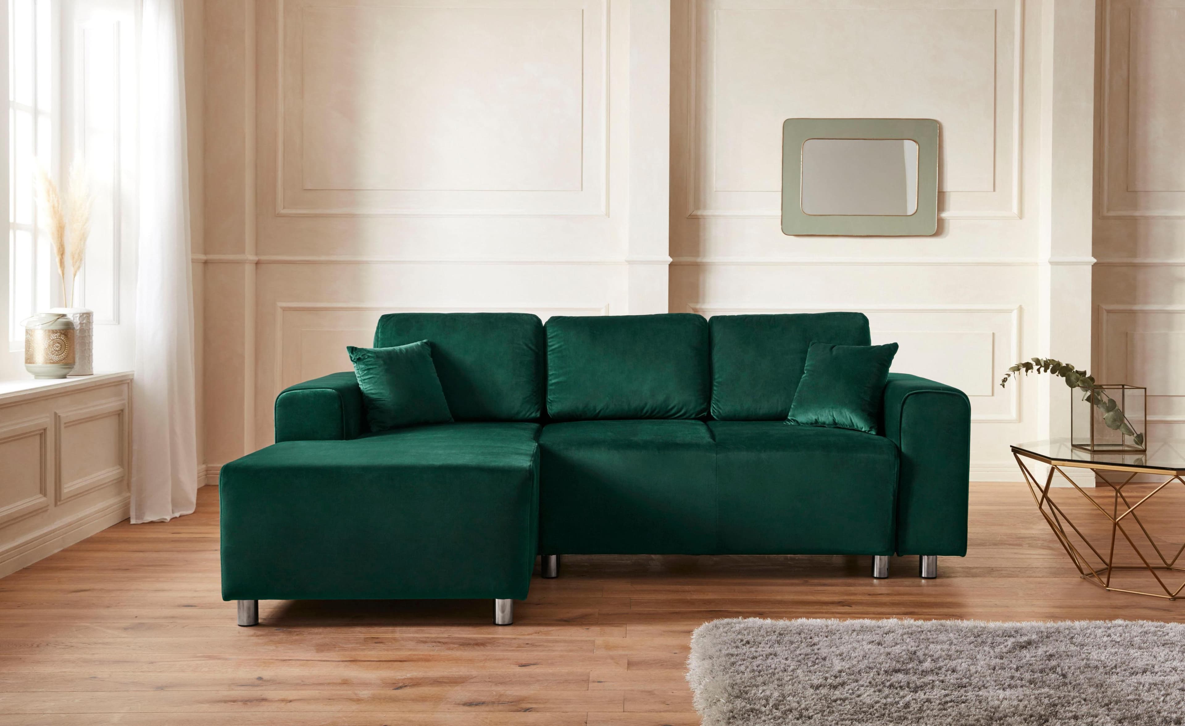HOME AFFAIRE Ecksofa Györ Dunkelgrün mit Bettfunktion und Bettkasten