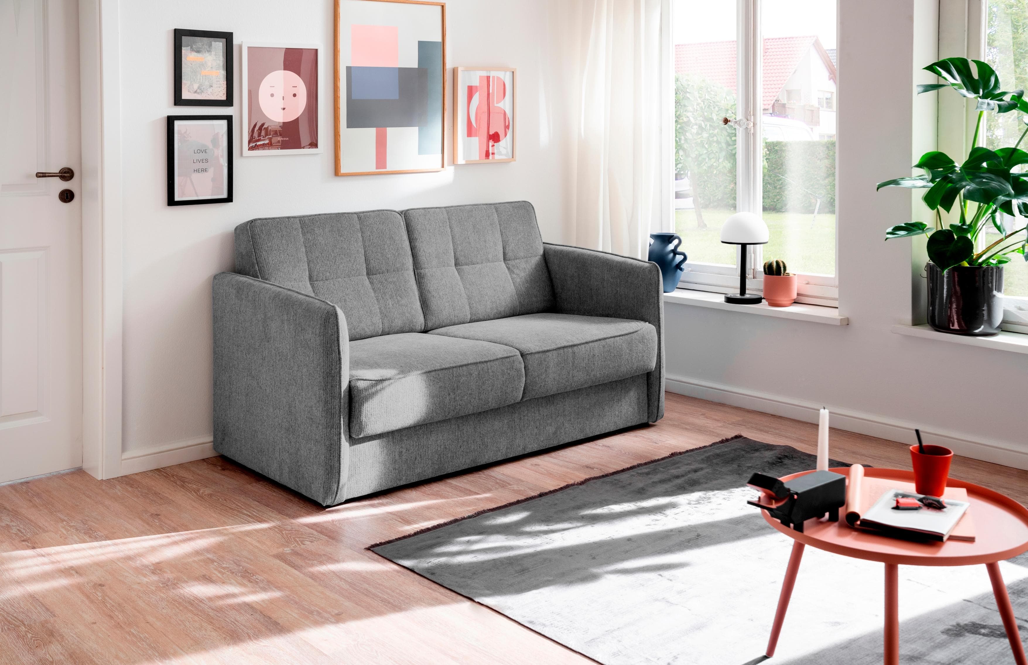 HOME AFFAIRE Milano Schlafsofa Grau 2-Sitzer mit Ausziehfunktion