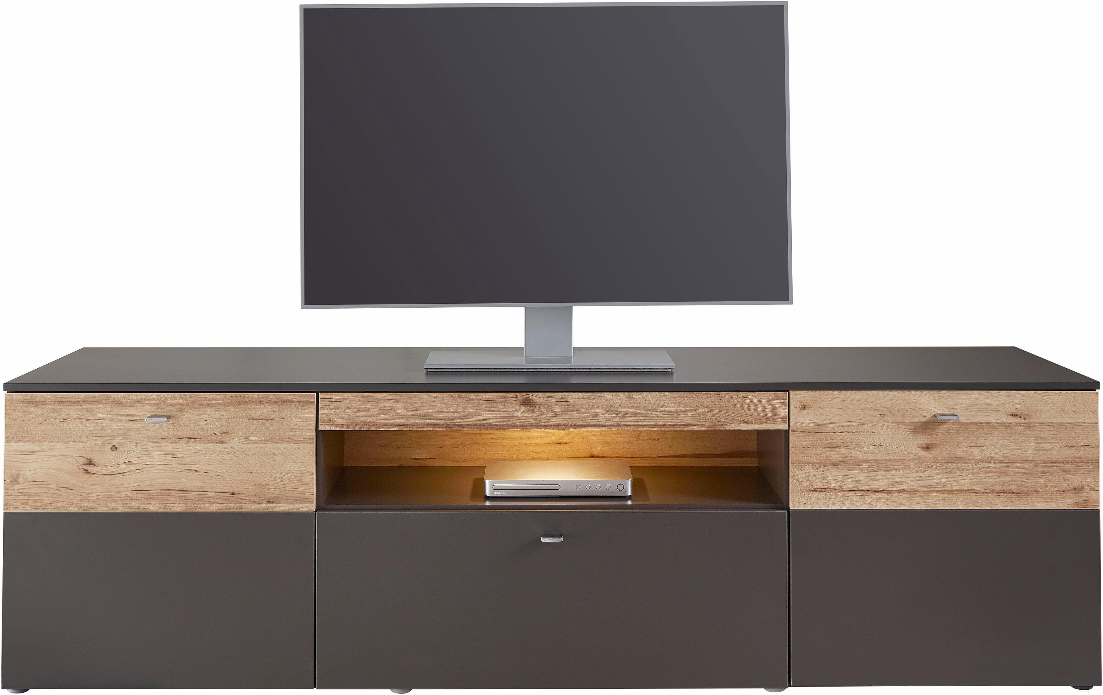 FORTE Lowboard Como TV-Board Grau mit LED Beleuchtung und Soft Close