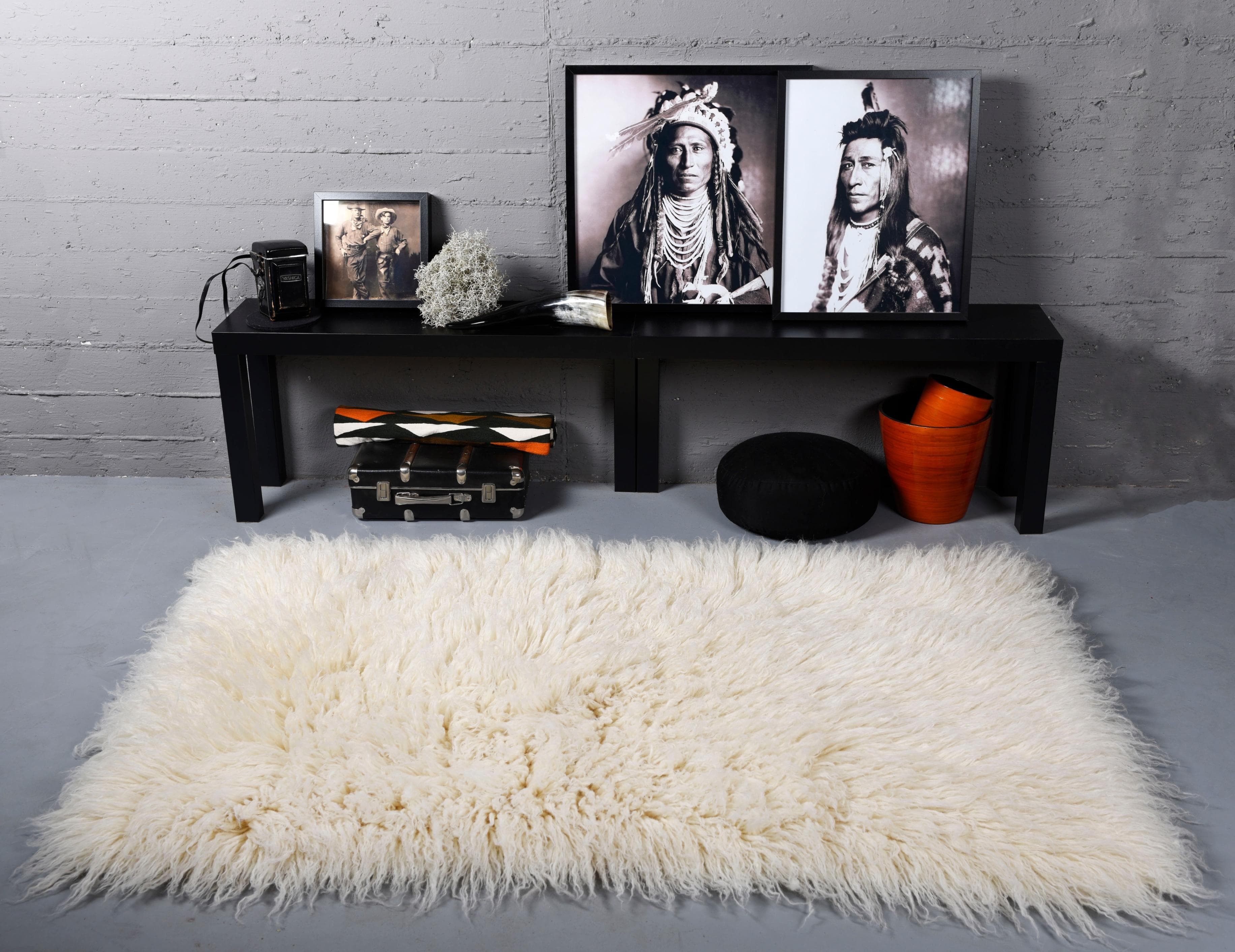 THEKO Flokati XXL Wollteppich Beige Handgewebt Hochflor