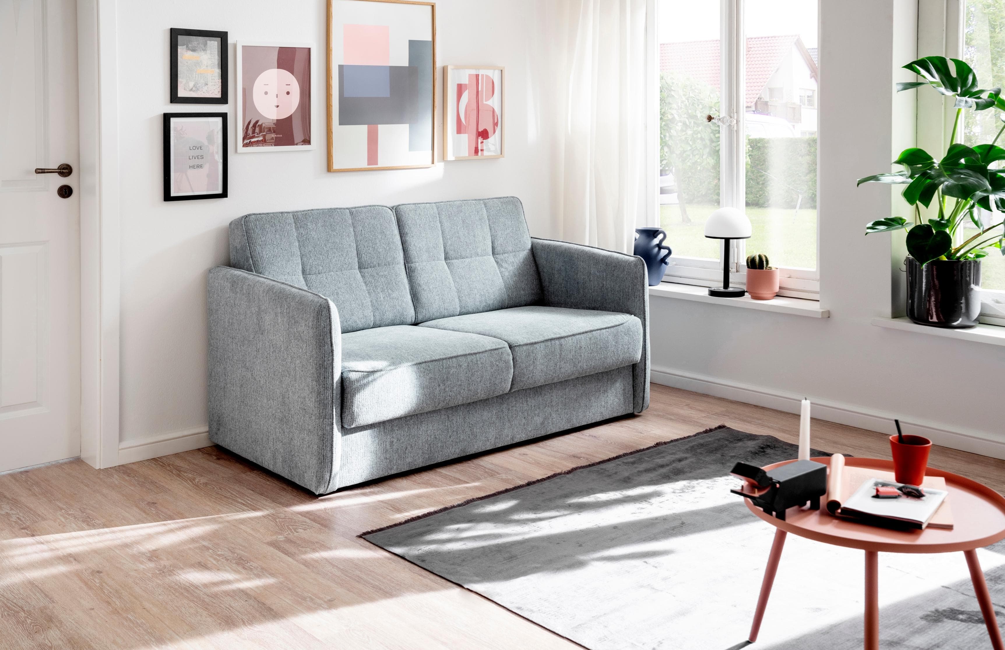 HOME AFFAIRE Milano Schlafsofa Mintgrün mit zwei ausziehbaren Liegefunktionen
