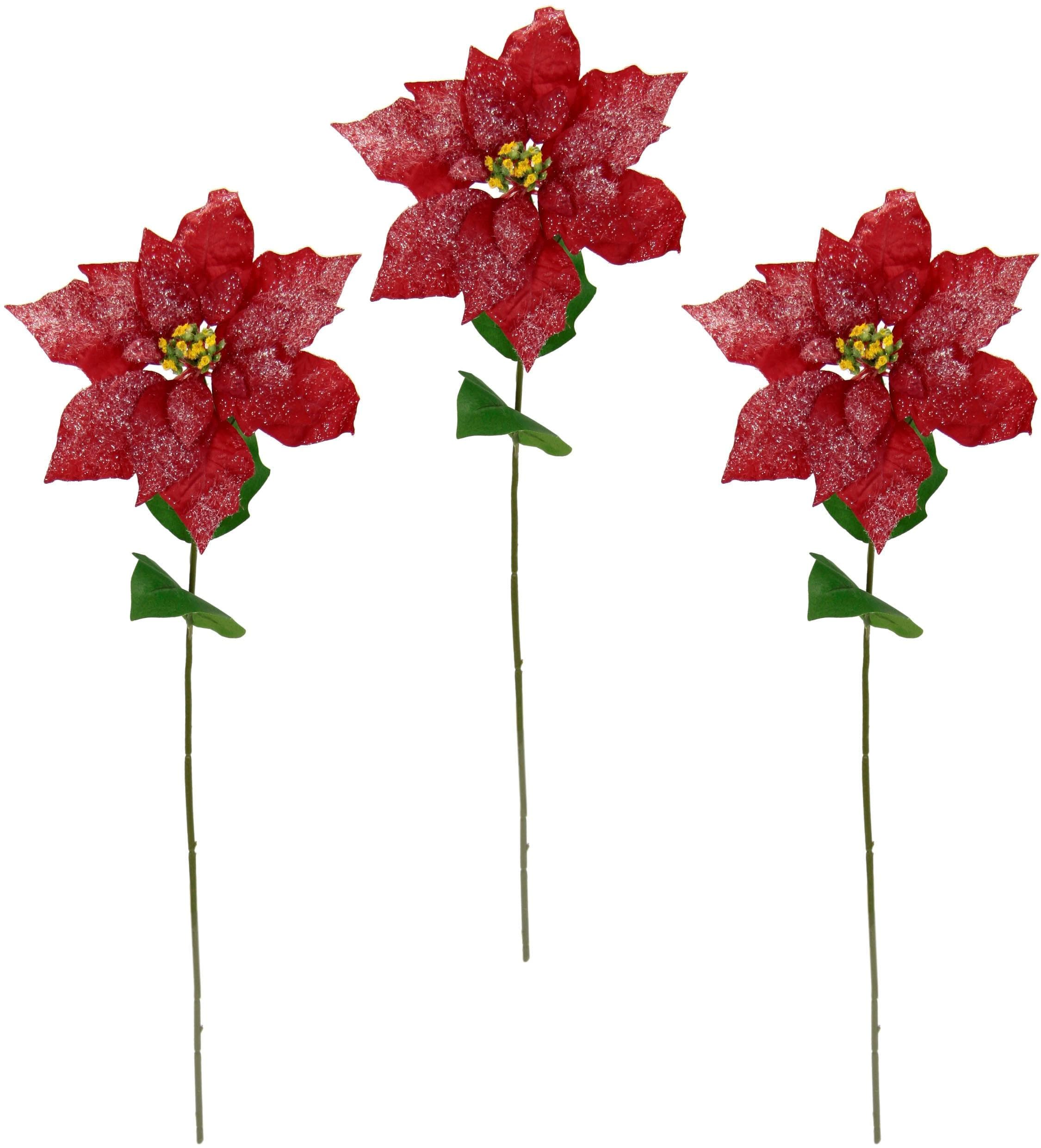 I.GE.A. Weihnachtsdeko Poinsettie 3er-Set 73 cm mit Glitter