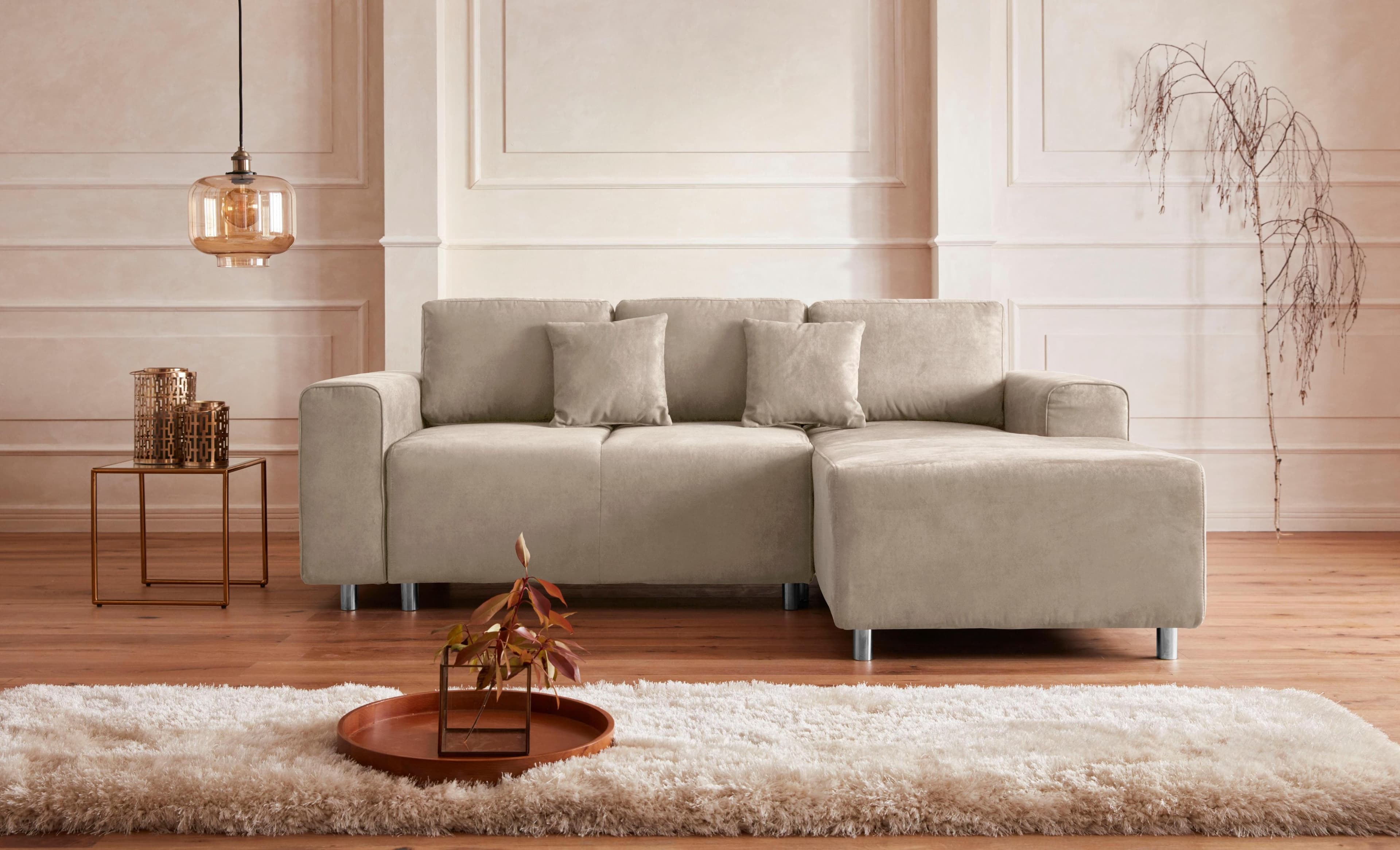 HOME AFFAIRE Ecksofa Györ Beige Microfaser Lederoptik mit Recamiere