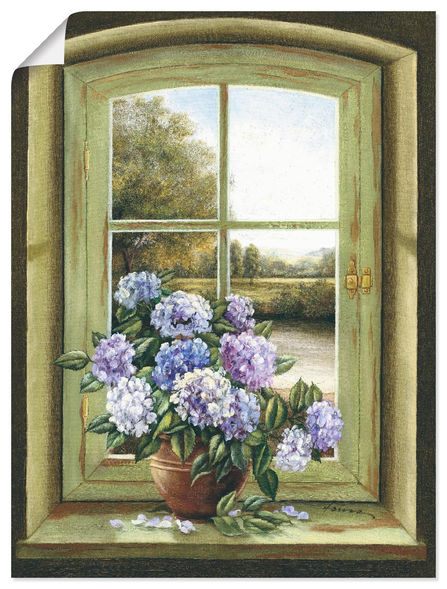 Wandbild ARTland Hortensien am Fenster Grün