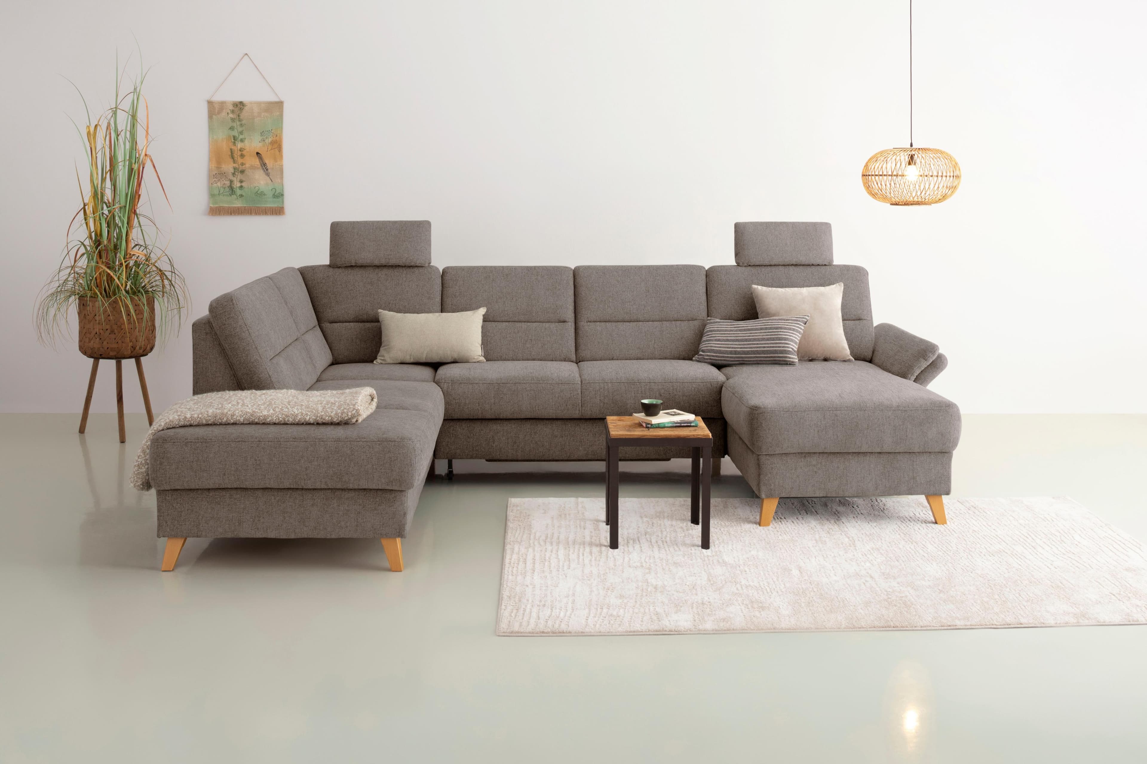 U-förmige Wohnlandschaft mit Federkern | Bettfunktion & Stauraum optional