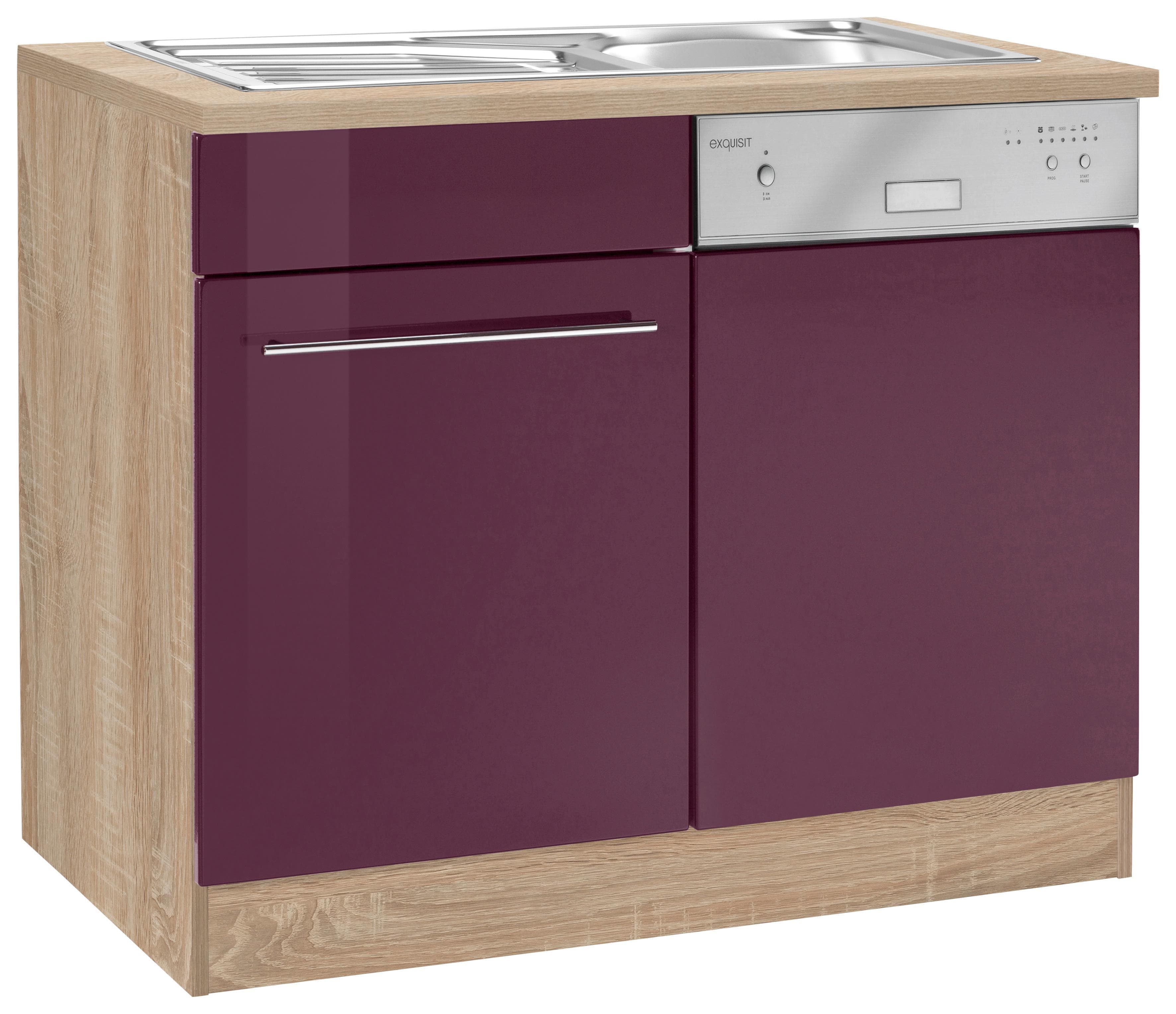 Kochstation Spülenschrank KS-Eton Aubergine Hochglanz 110cm