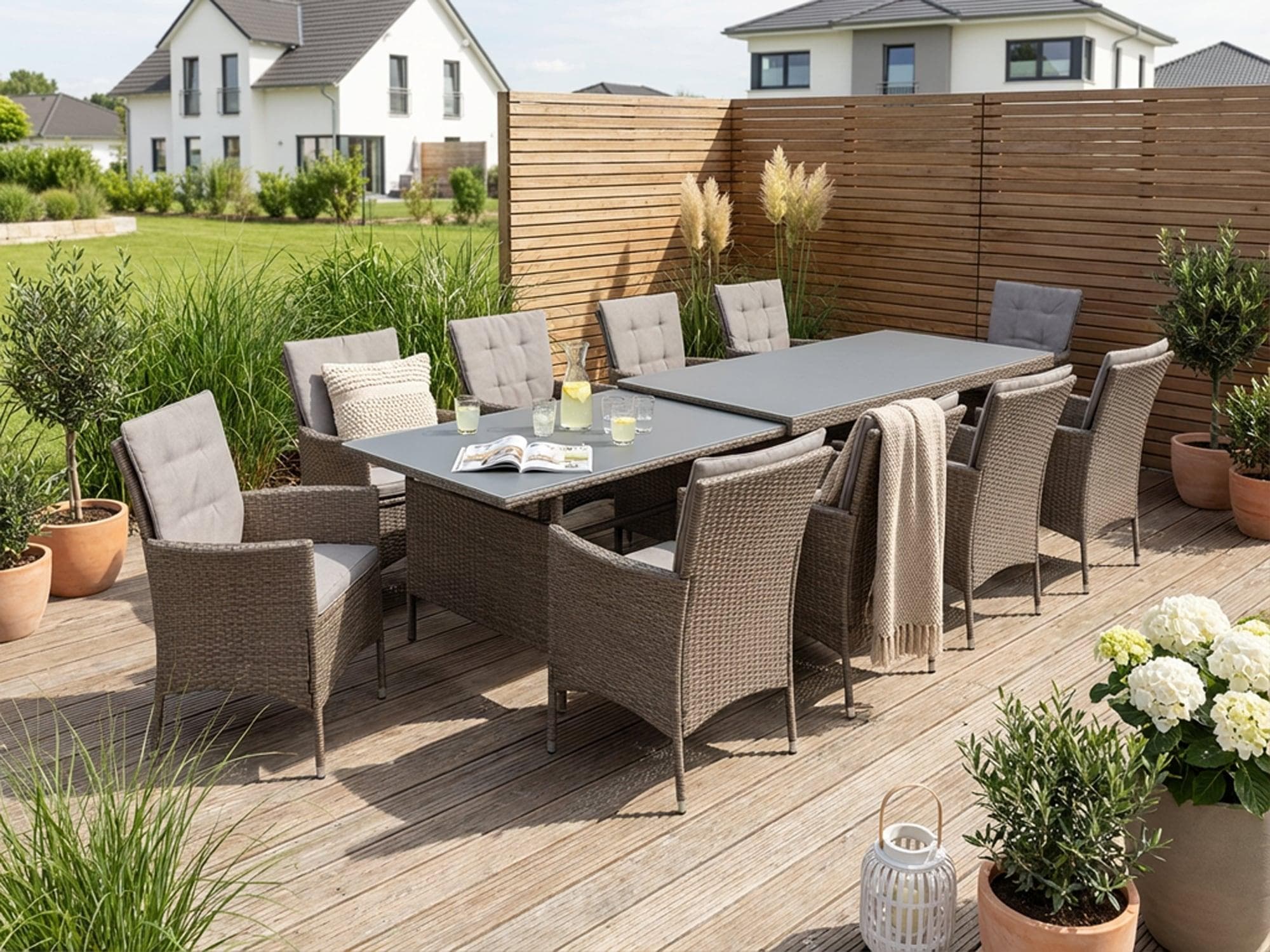 KONIFERA Garten-Essgruppe Mailand 10-tlg. Braun/Grau Polyrattan