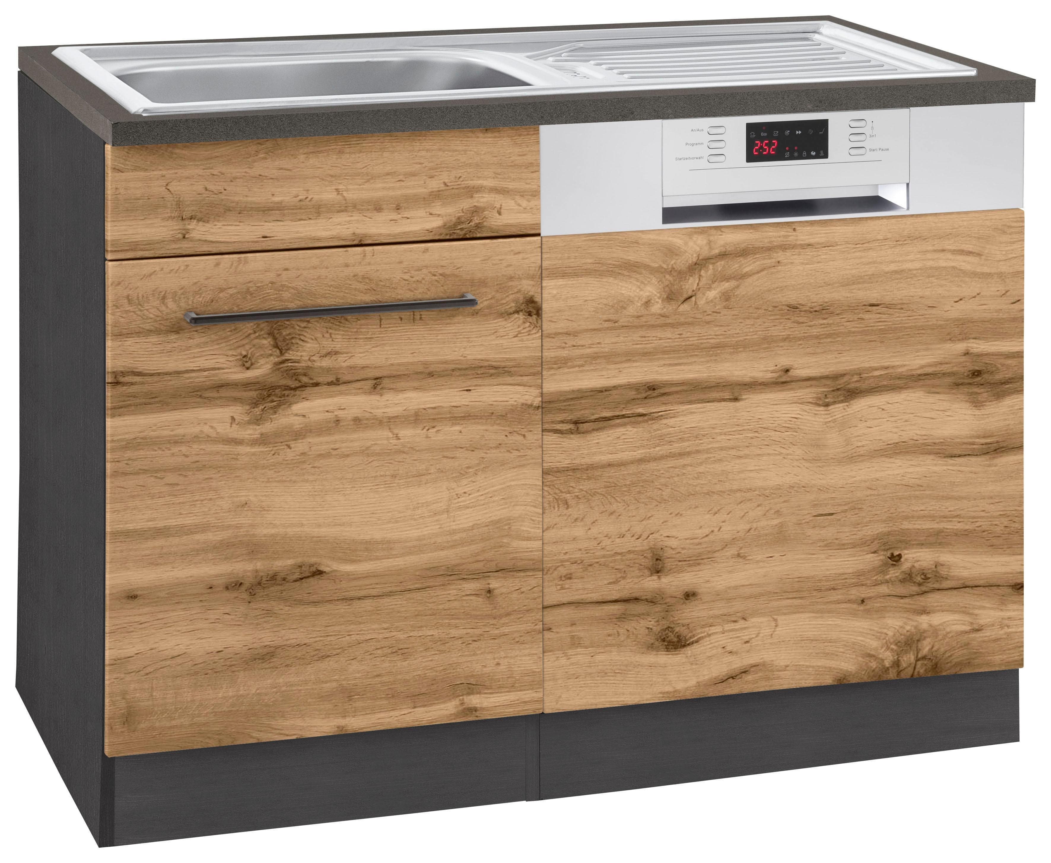 KOCHSTATION Spülenschrank KS-Tulsa Braun Anthrazit