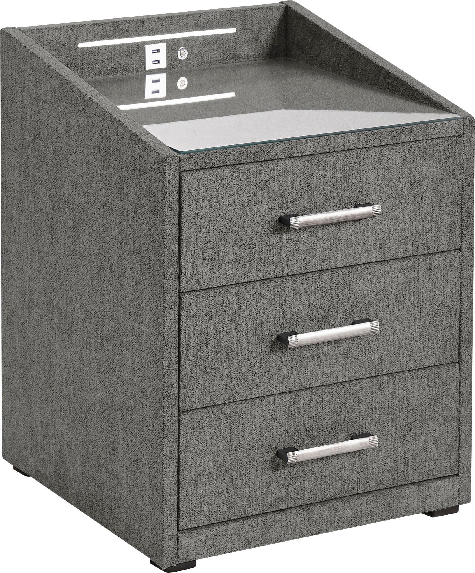 Nachtkonsole Moon mit LED & USB - Braun/Glas