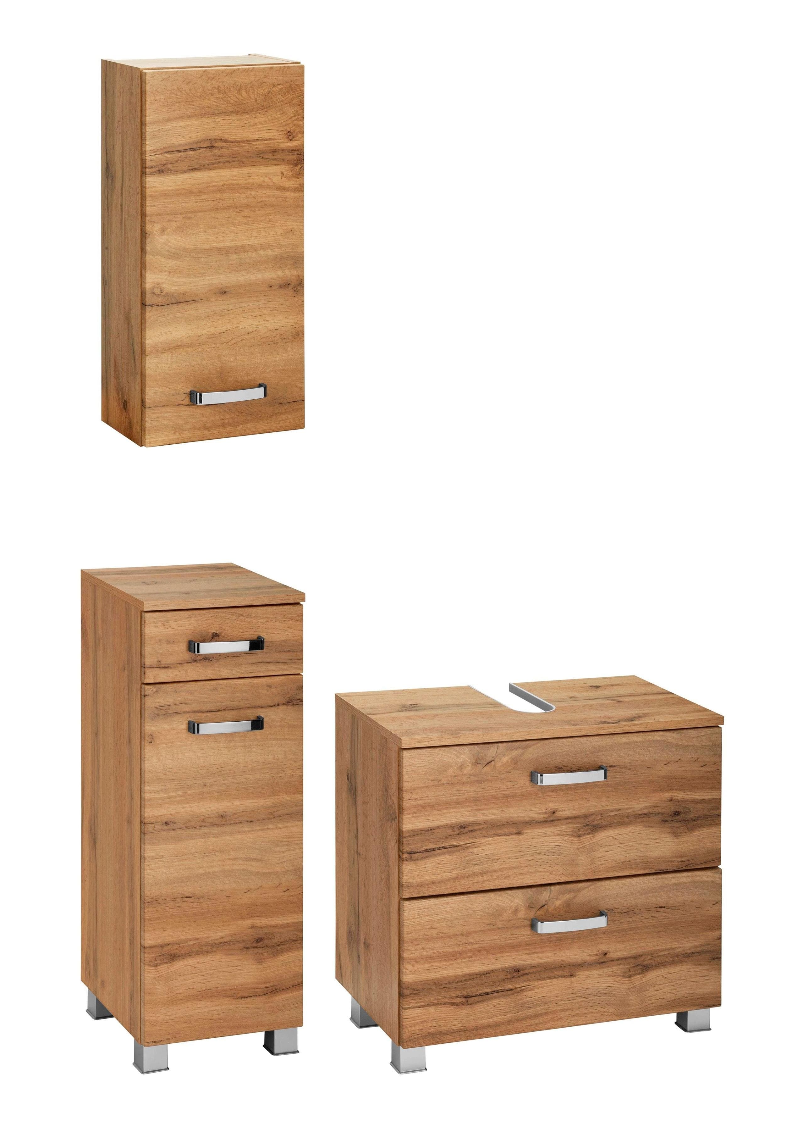 Badmöbel-Set WELLTIME Ravenna Braun 3-tlg. mit Hängeschrank & Unterschrank