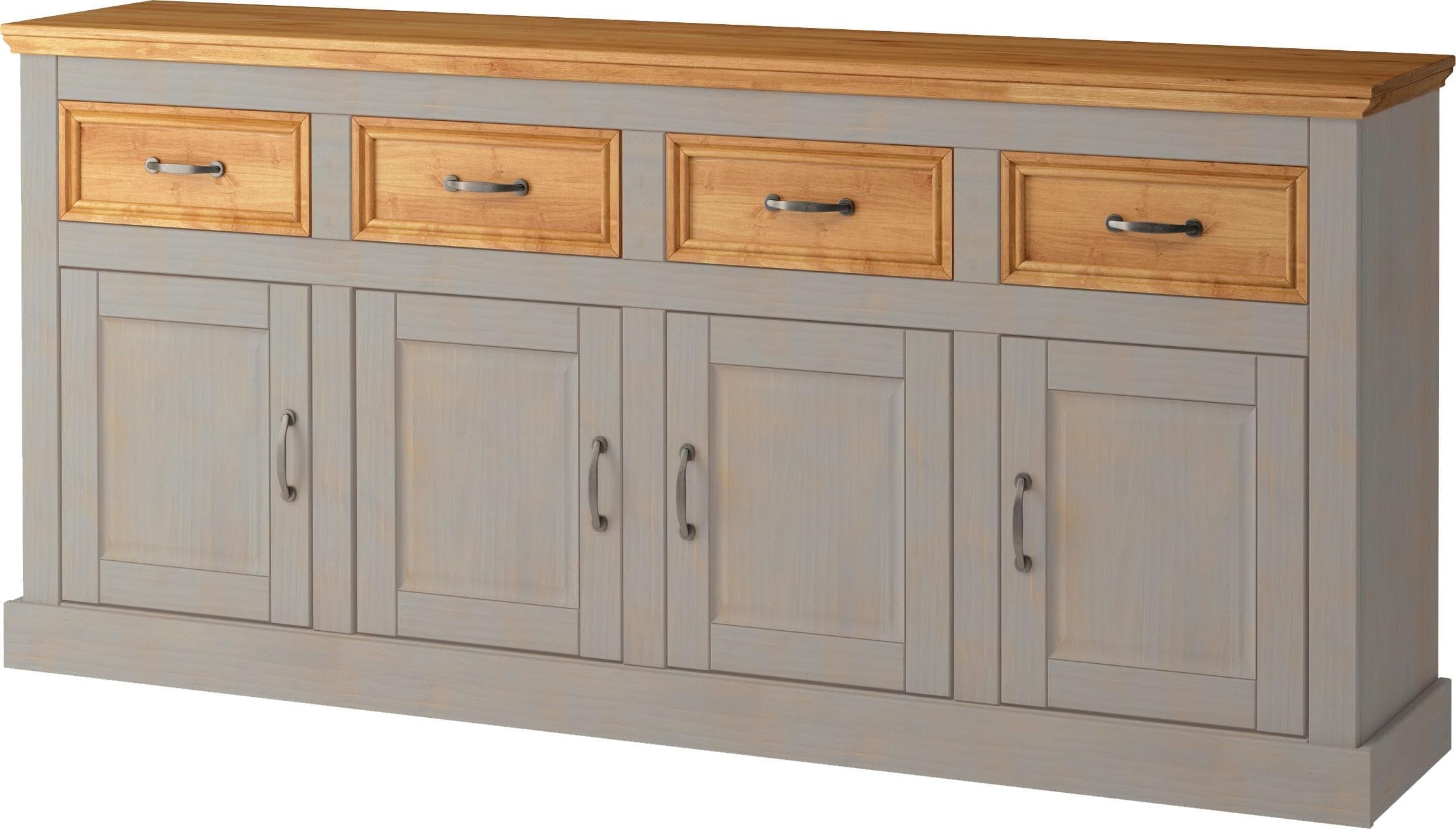 OTTO HOME Sideboard Selma Grau Landhaus 4 Türen 4 Schubladen