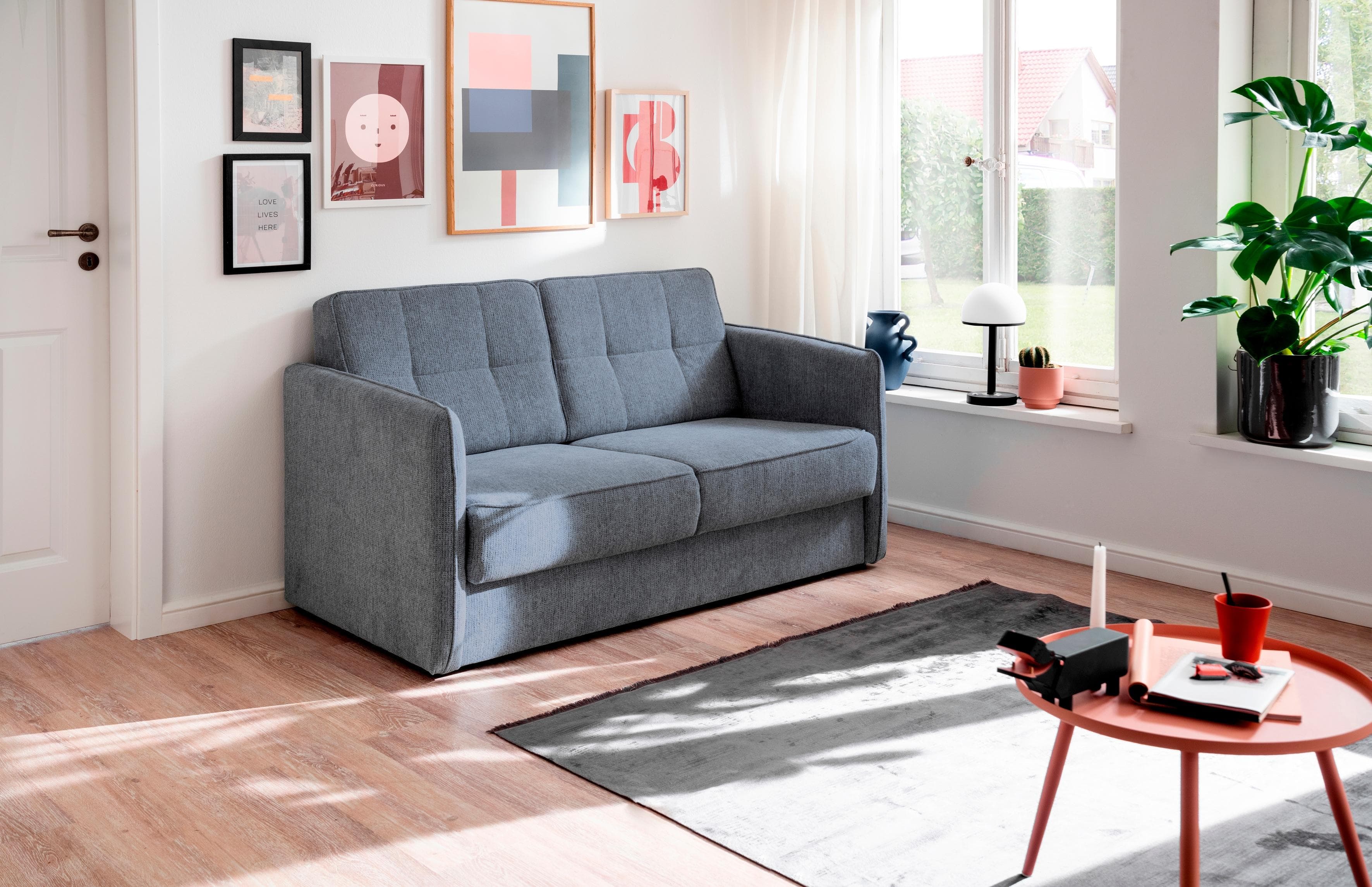 HOME AFFAIRE Schlafsofa Milano Blau mit zwei Liegefunktionen