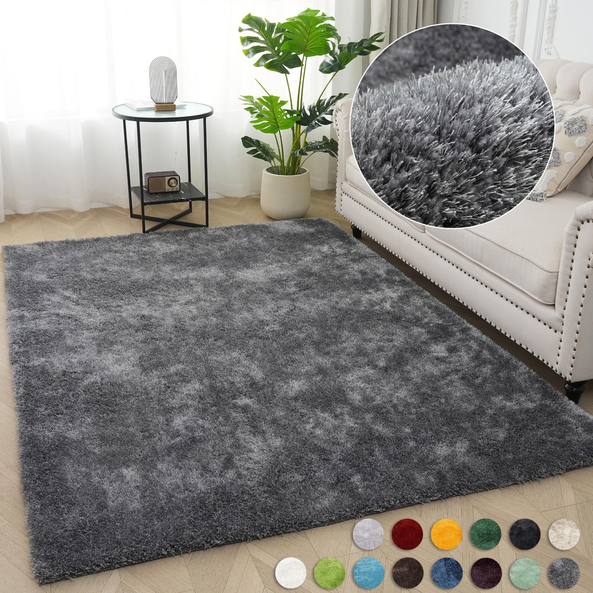 Bruno Banani Teppich Dana Grau Uni 300x400 cm Shaggy