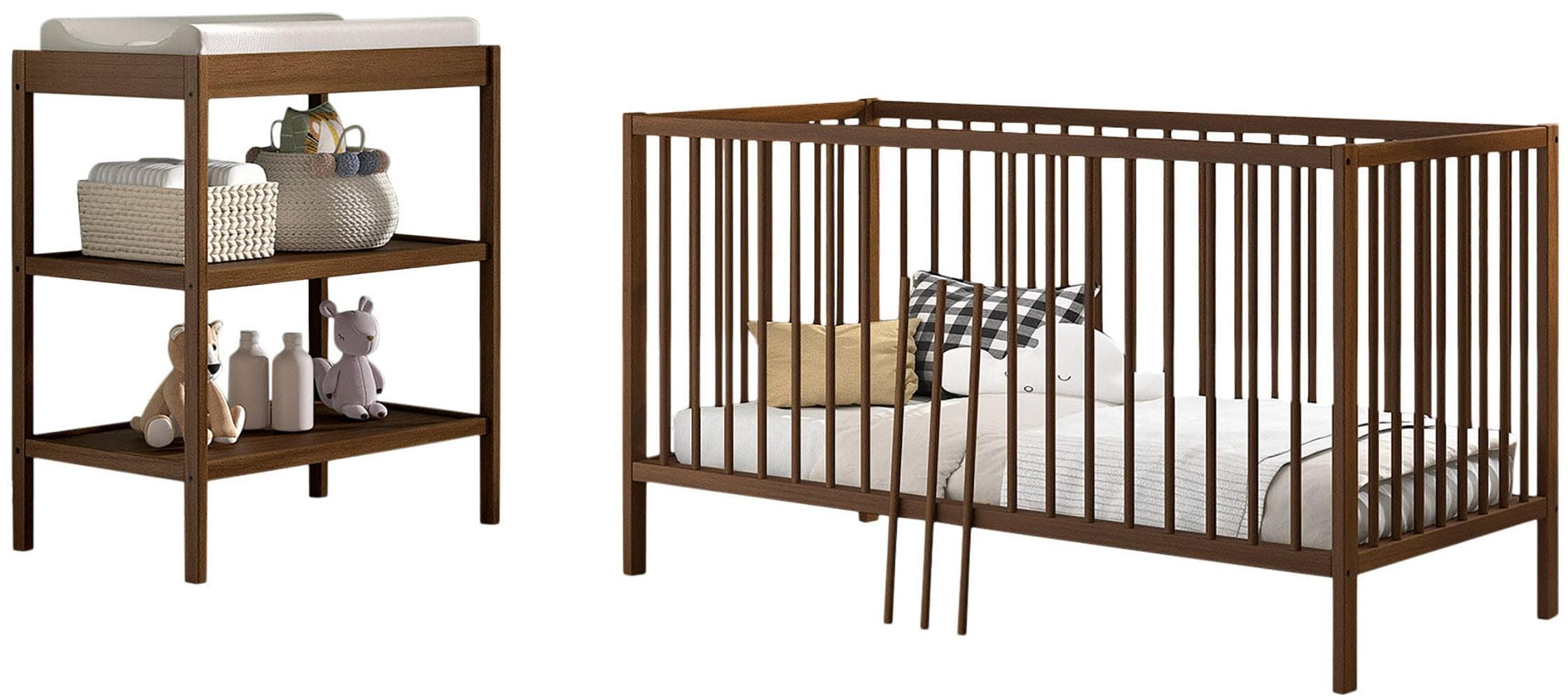Vipack Babymöbel-Set Dino Kinderbett Wickelregal Massivholz