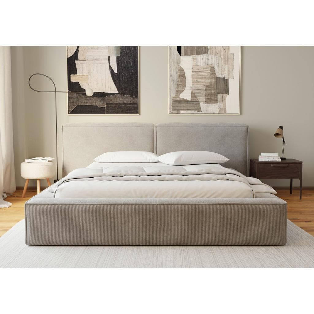 Boxxx Polsterbett Hellgrau mit Lattenrost und Bettkasten