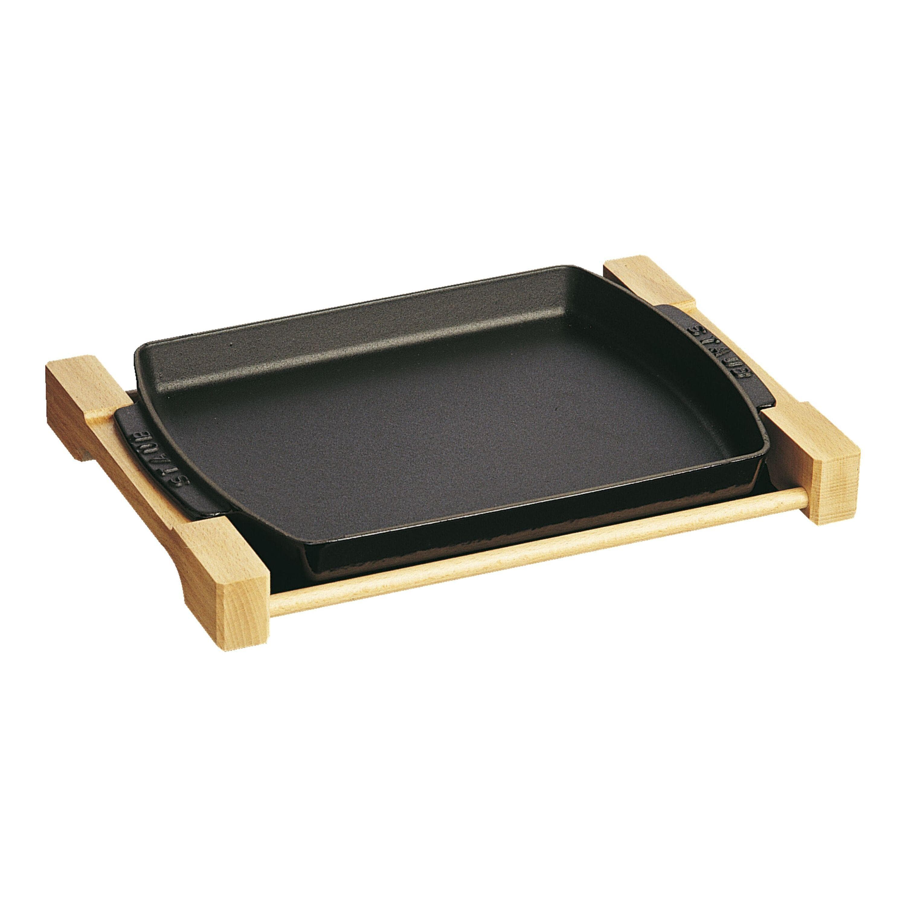 Staub Servierteller mit Holzunterlage Schwarz Gusseisen