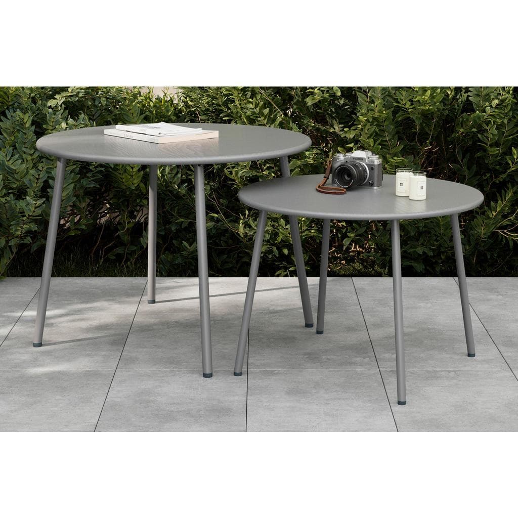 Ambia Garden Garten-Beistelltischset Dunkelgrau Metall 2-teilig Rund 50 cm