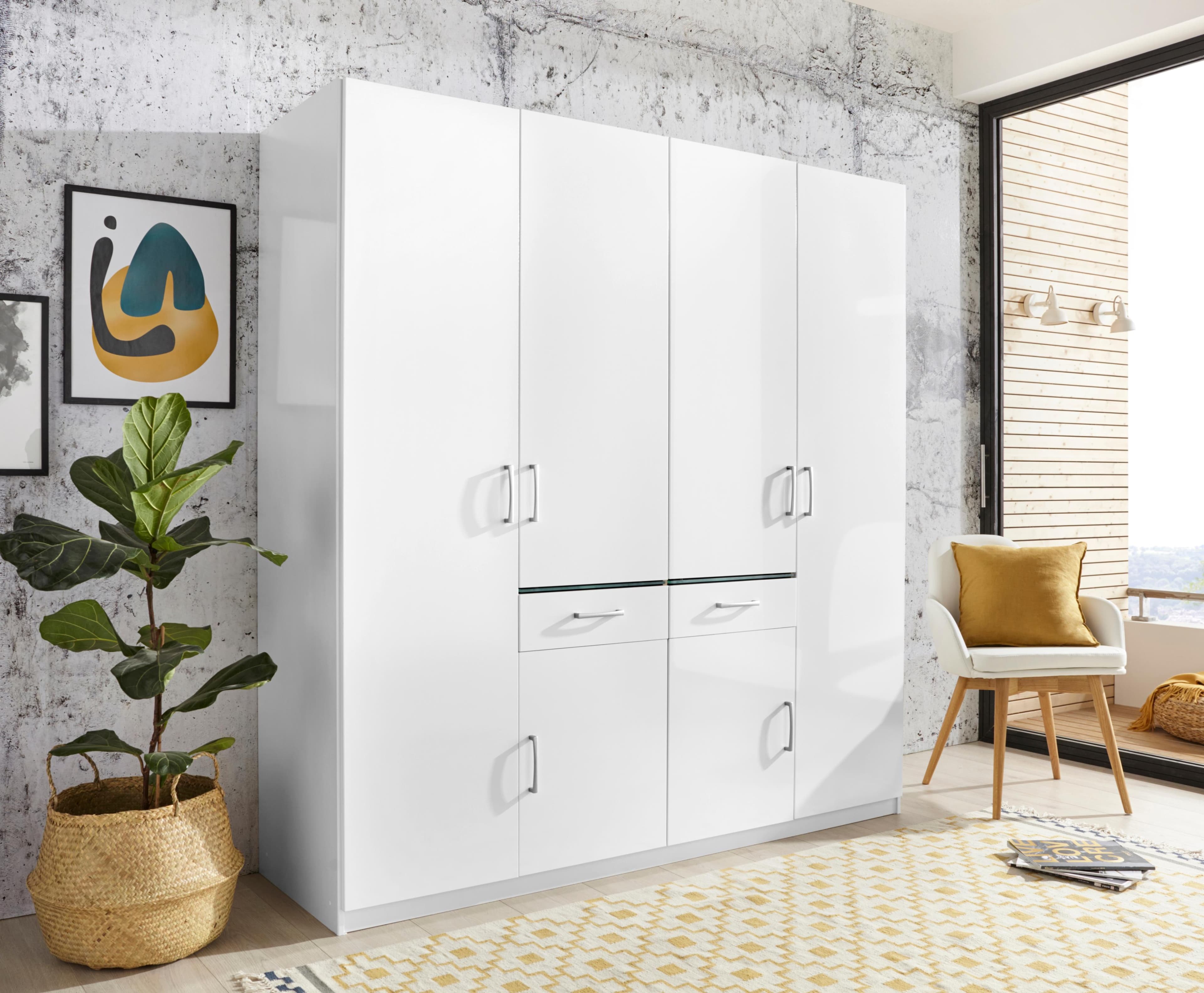 Priess Kleiderschrank Weiß Hochglanz 185x193x55cm