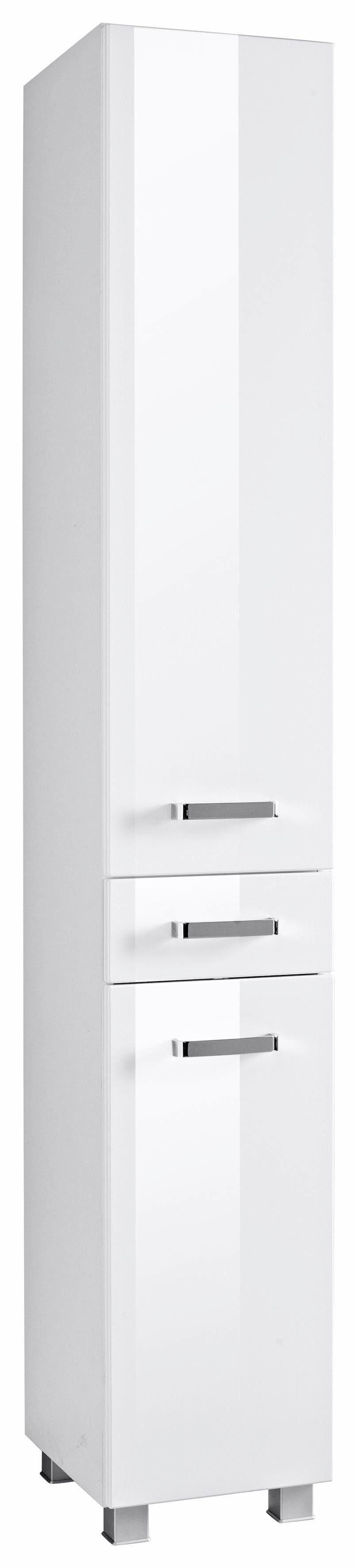 WELLTIME Hochschrank Ravenna Weiß Hochglanz mit Soft-Close