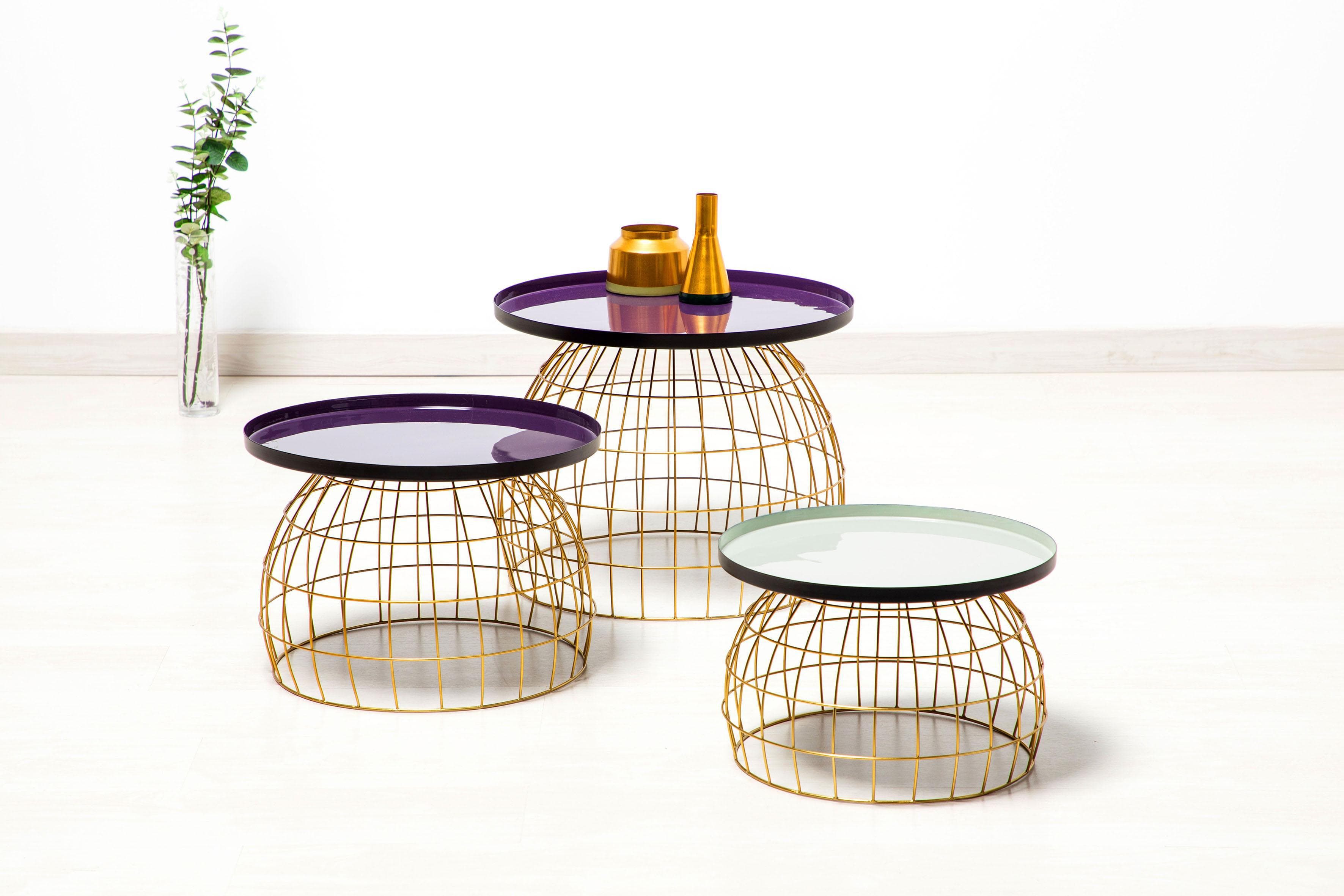 KAYOOM Beistelltisch-Set 3-tlg. Lila/Grau Gitteroptik Eisen